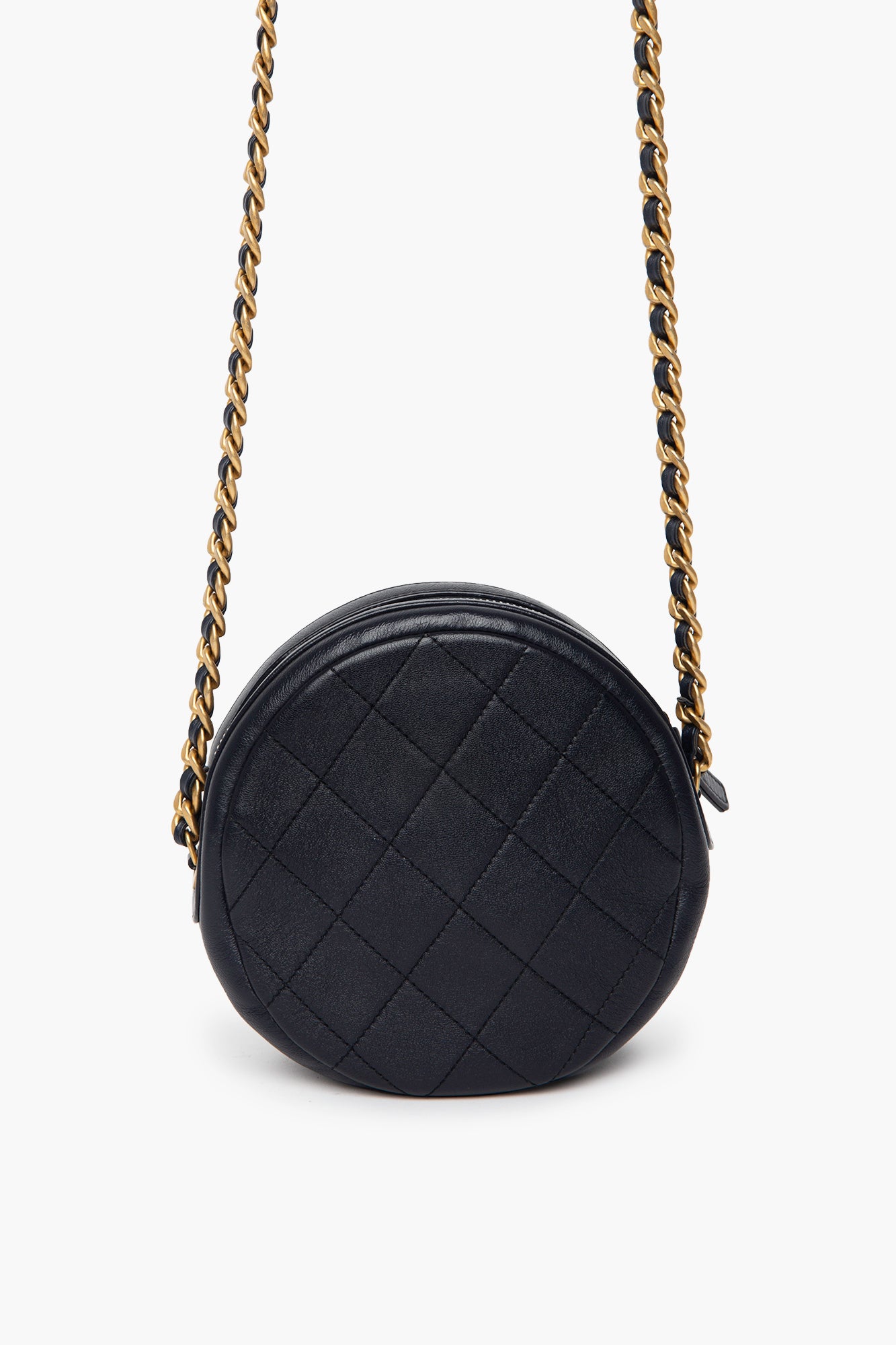 Chanel Quilted Dark Navy Glazed Calfskin Round Bag