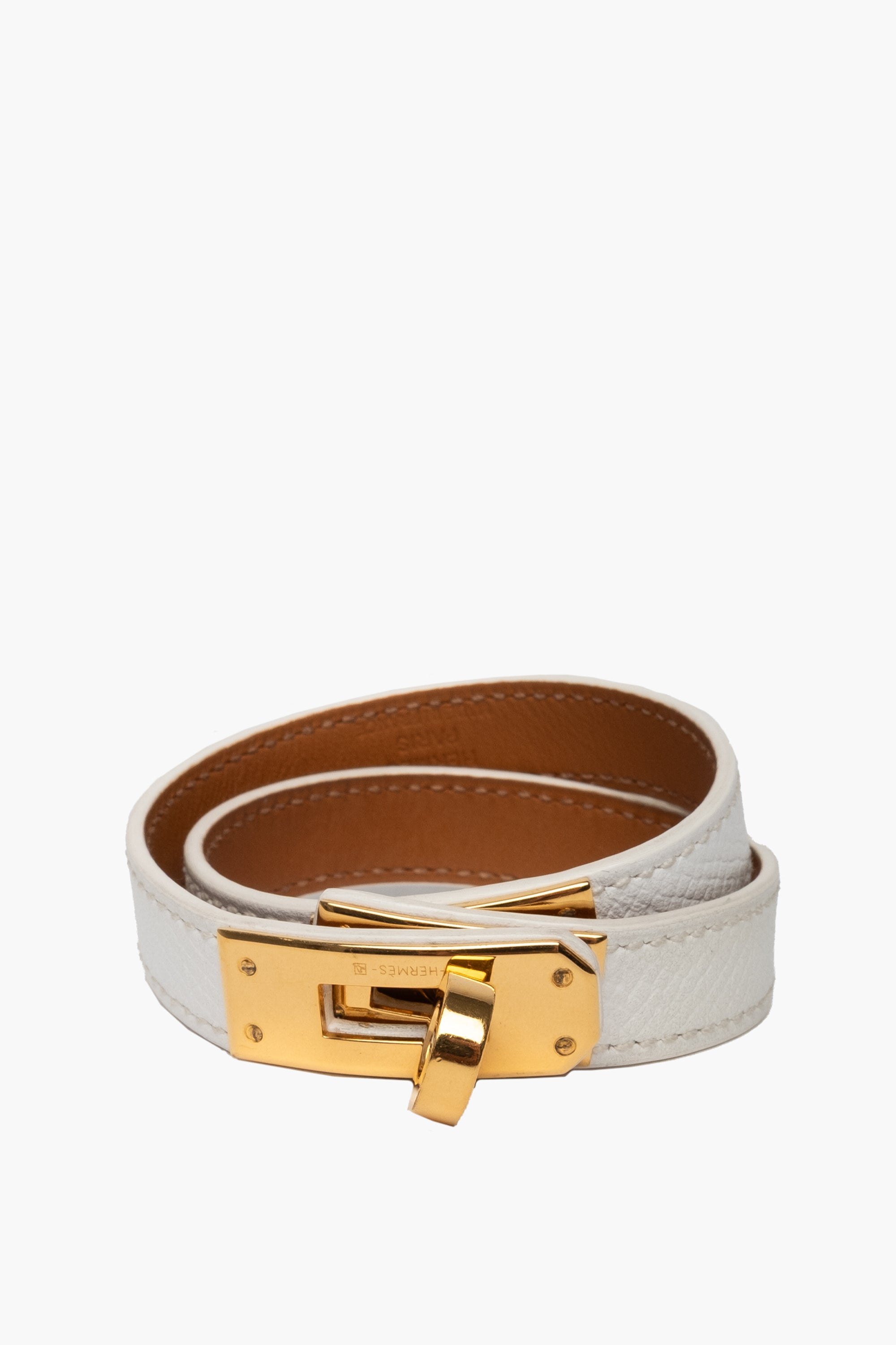 Hermes White Kelly Double Tour Lerather Bracelet Small