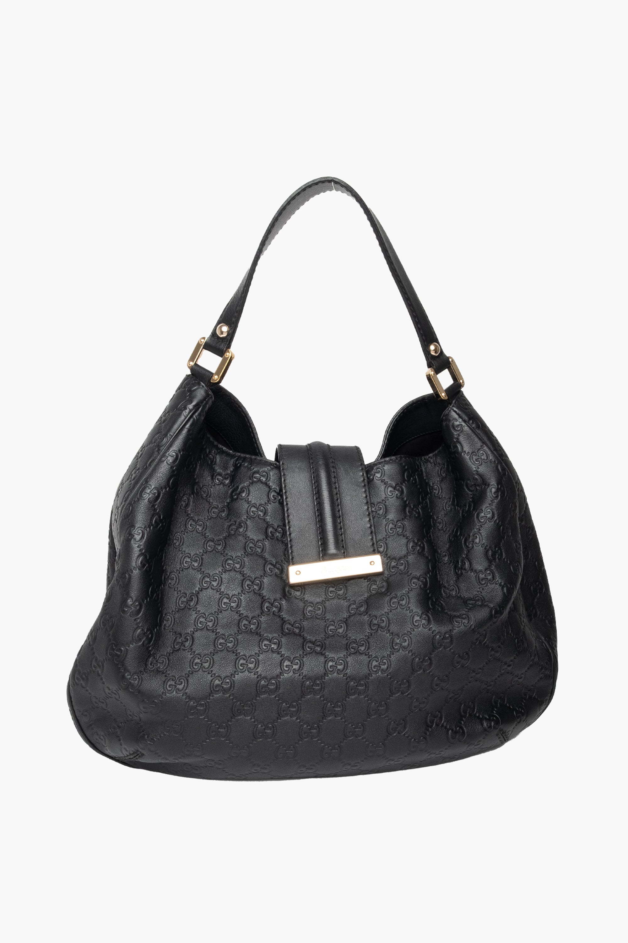 Gucci Black Guccissima Embossed Leather New Web Hobo Bag