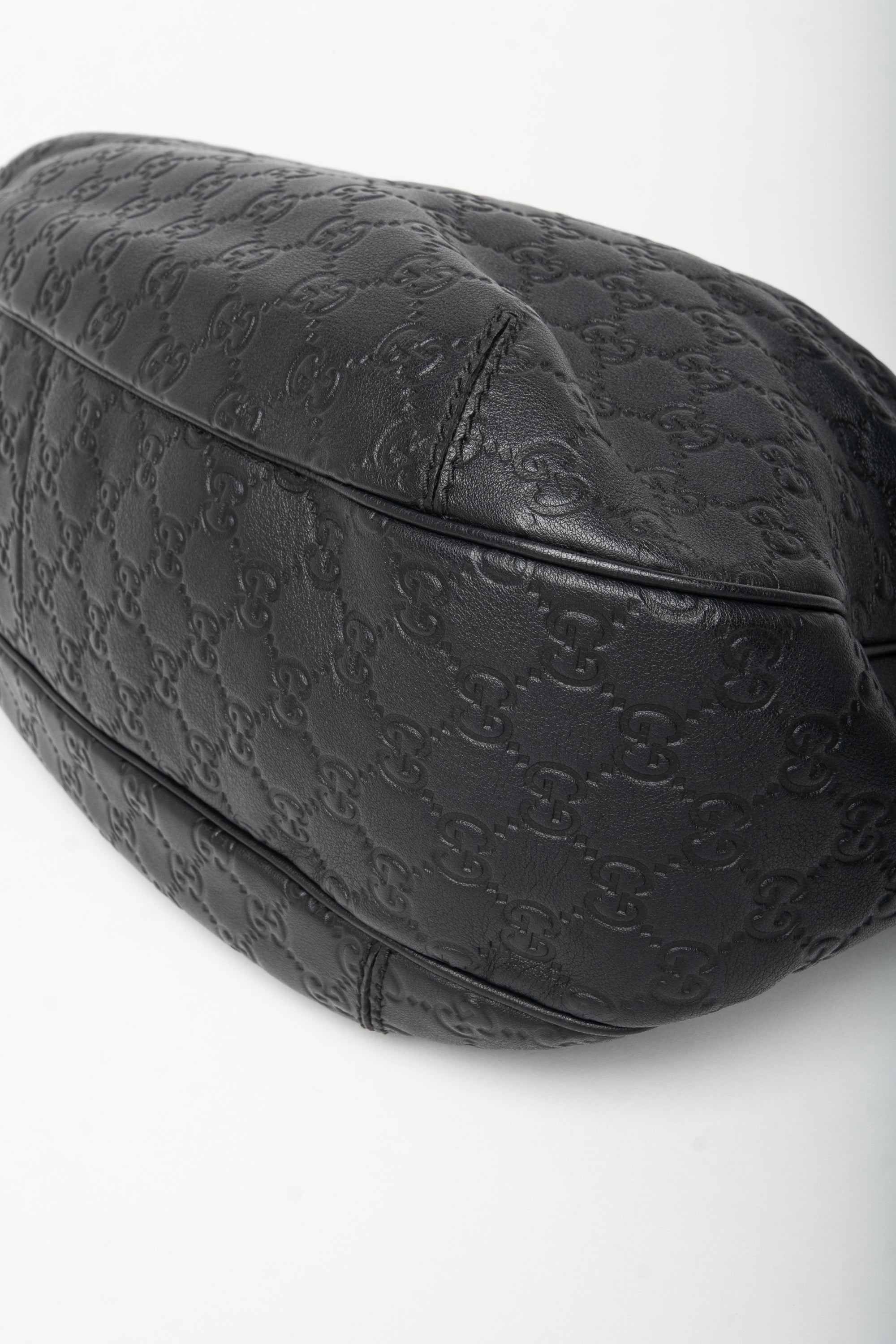 Gucci Black Guccissima Embossed Leather New Web Hobo Bag