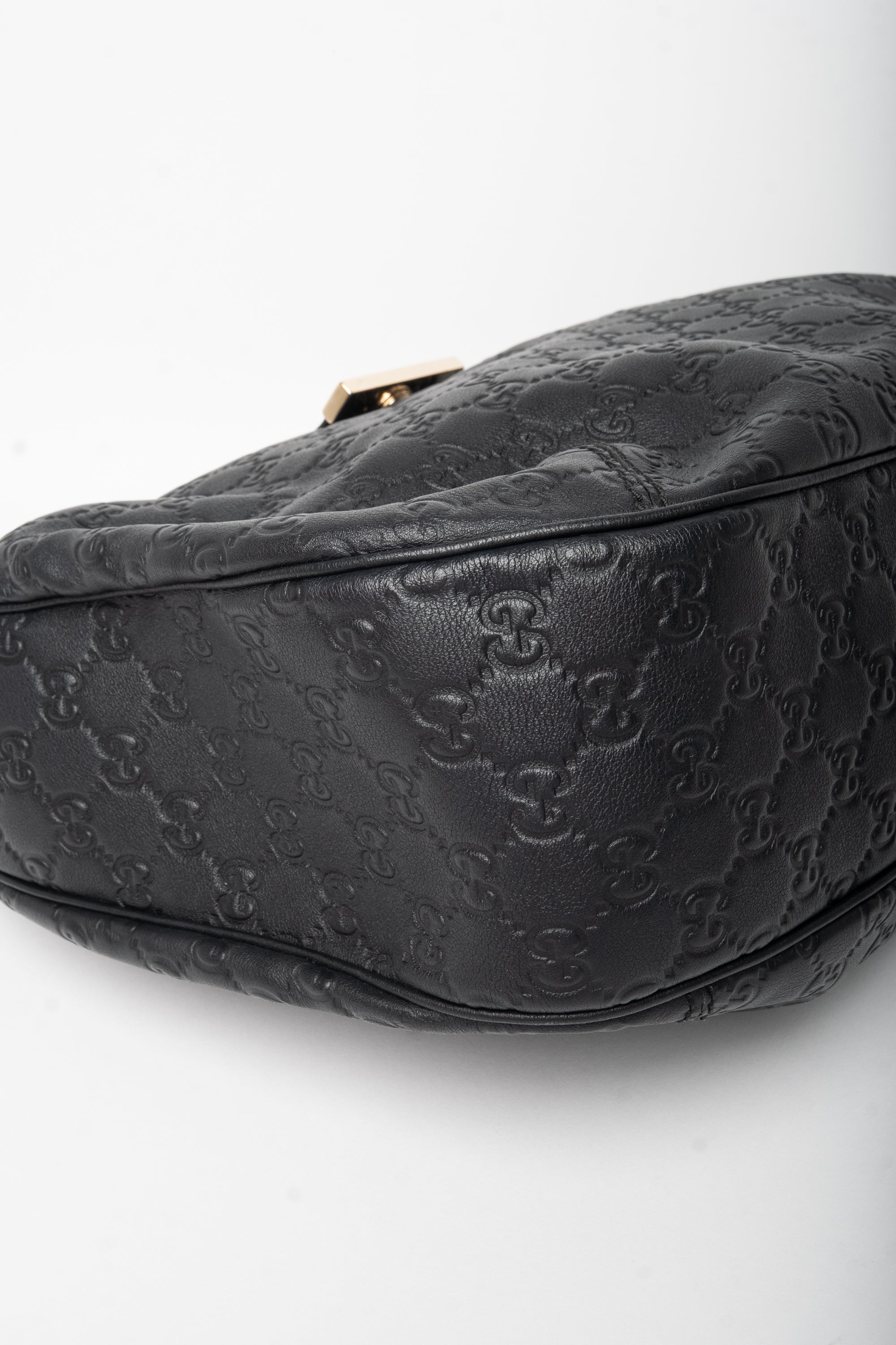 Gucci Black Guccissima Embossed Leather New Web Hobo Bag