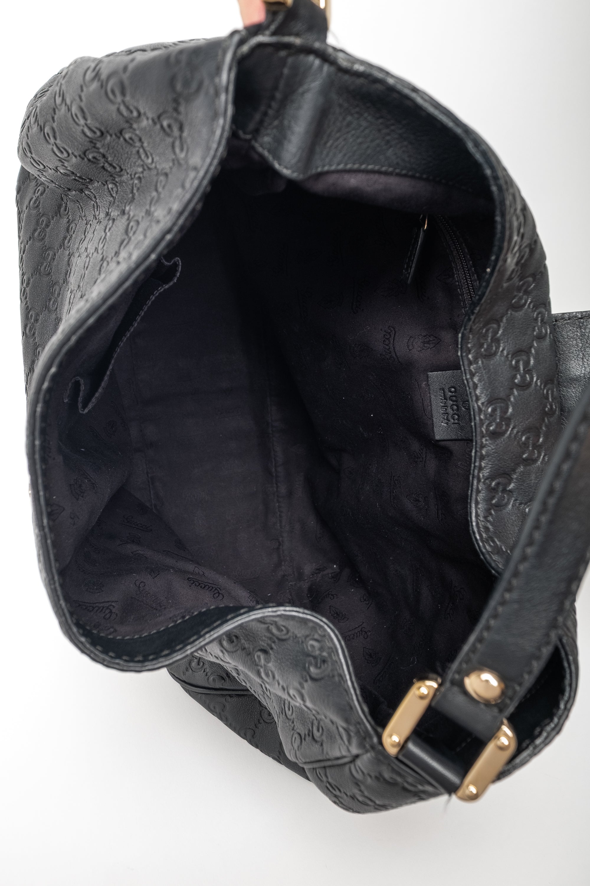 Gucci Black Guccissima Embossed Leather New Web Hobo Bag