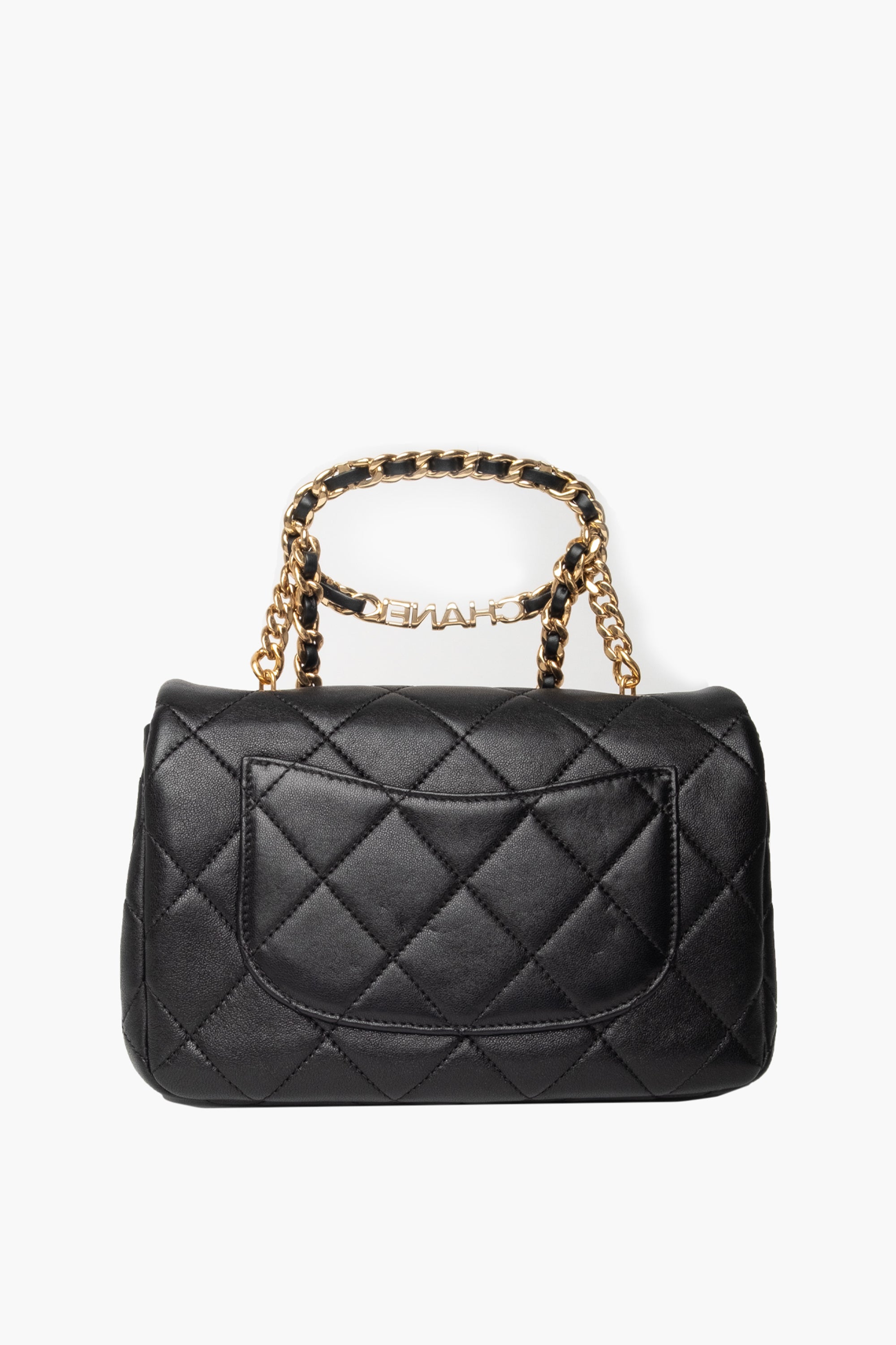 Chanel Black 23C Round Top Handle Mini Flap Bag