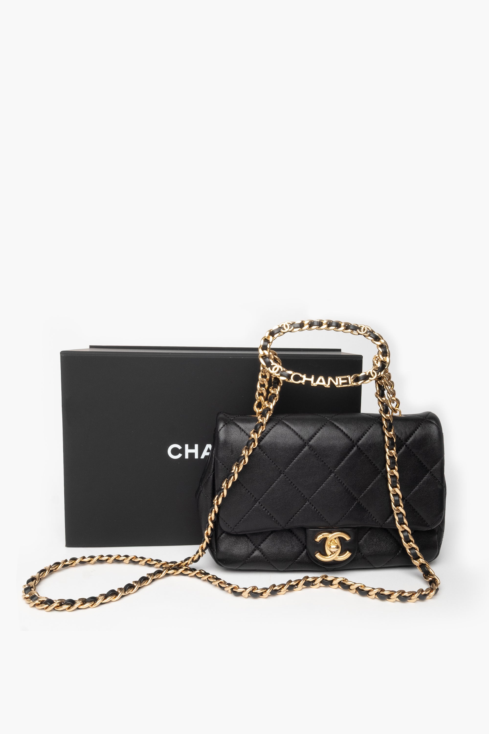 Chanel Black 23C Round Top Handle Mini Flap Bag