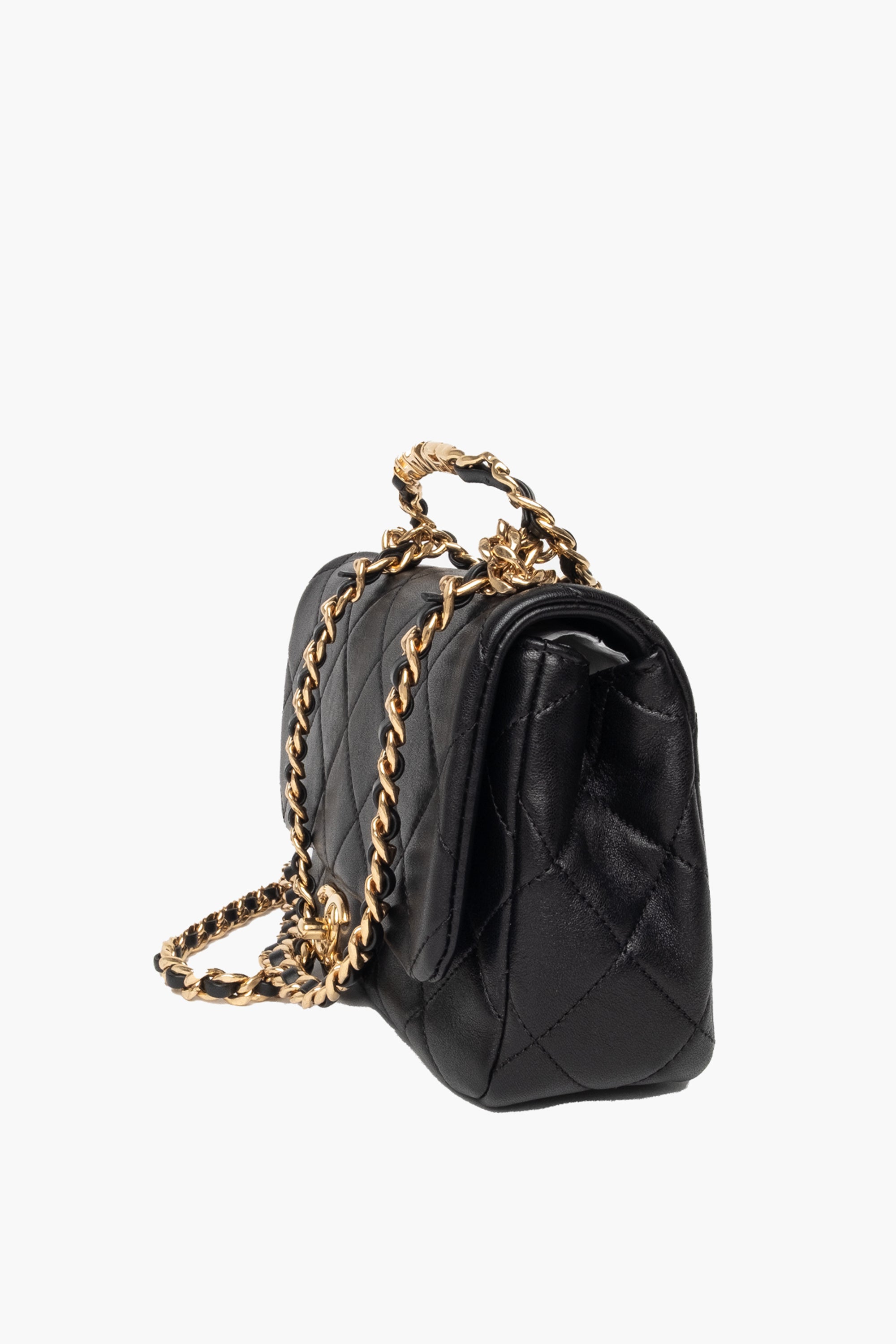 Chanel Black 23C Round Top Handle Mini Flap Bag