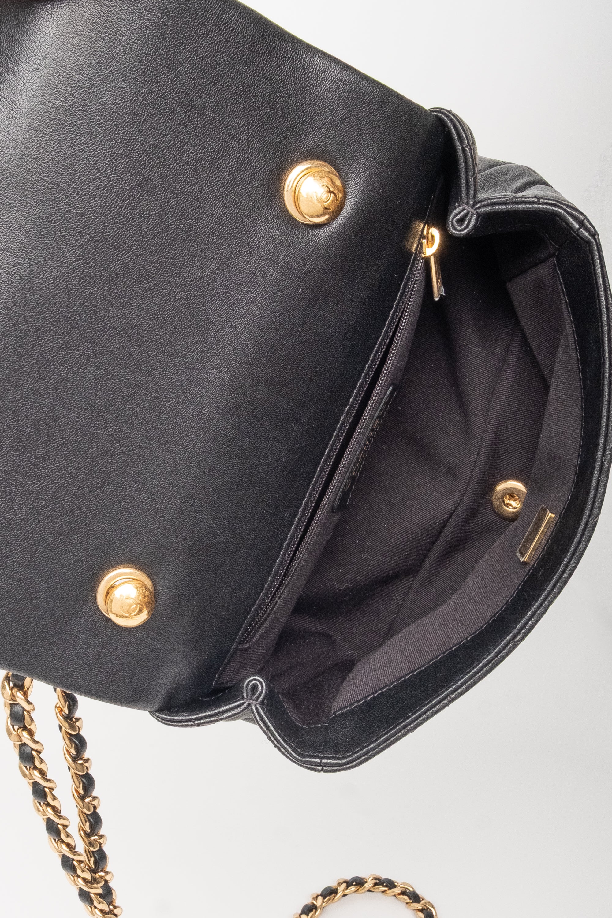 Chanel Black 23C Round Top Handle Mini Flap Bag
