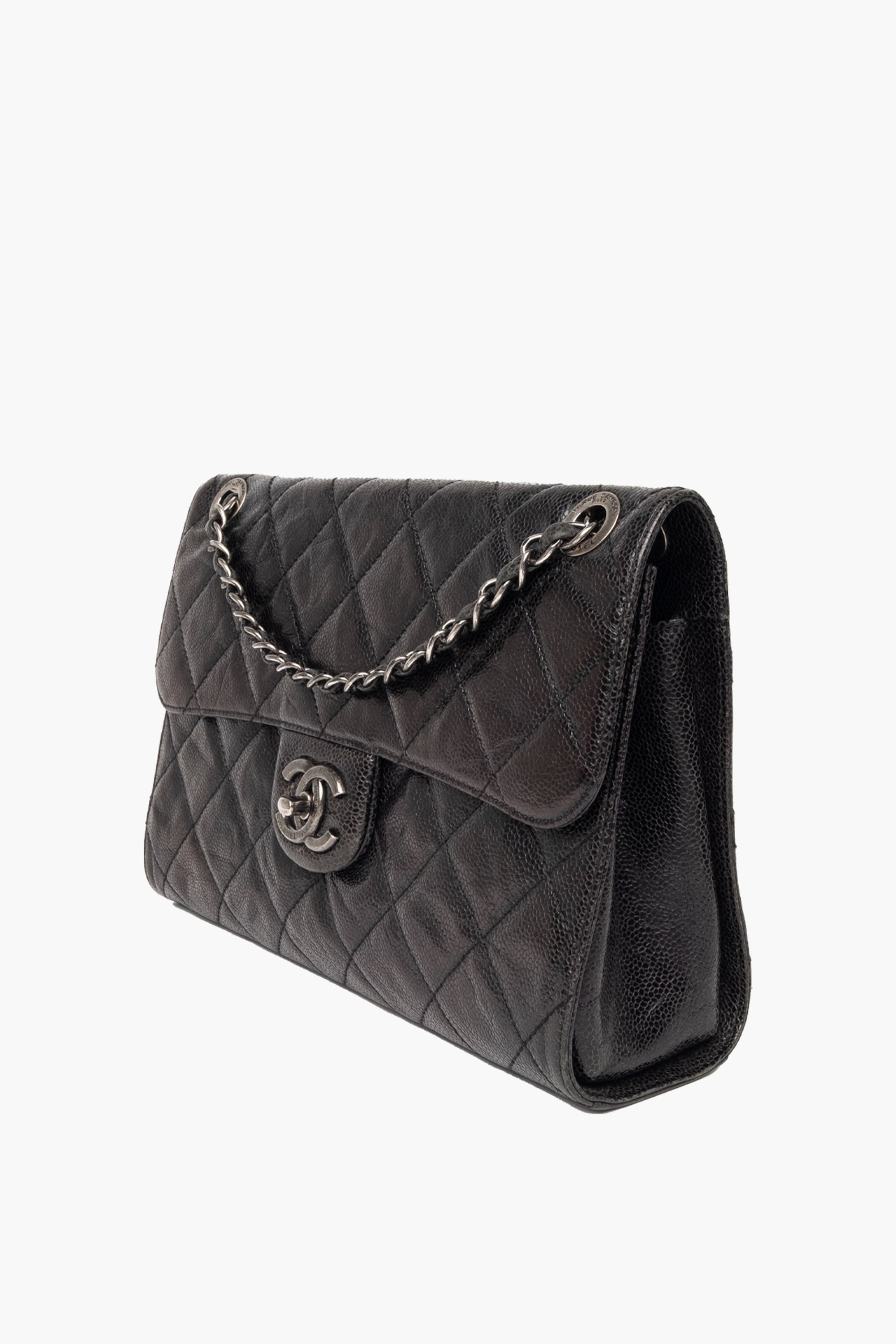 Chanel Black Glazed Caviar Flap Bag SHW
