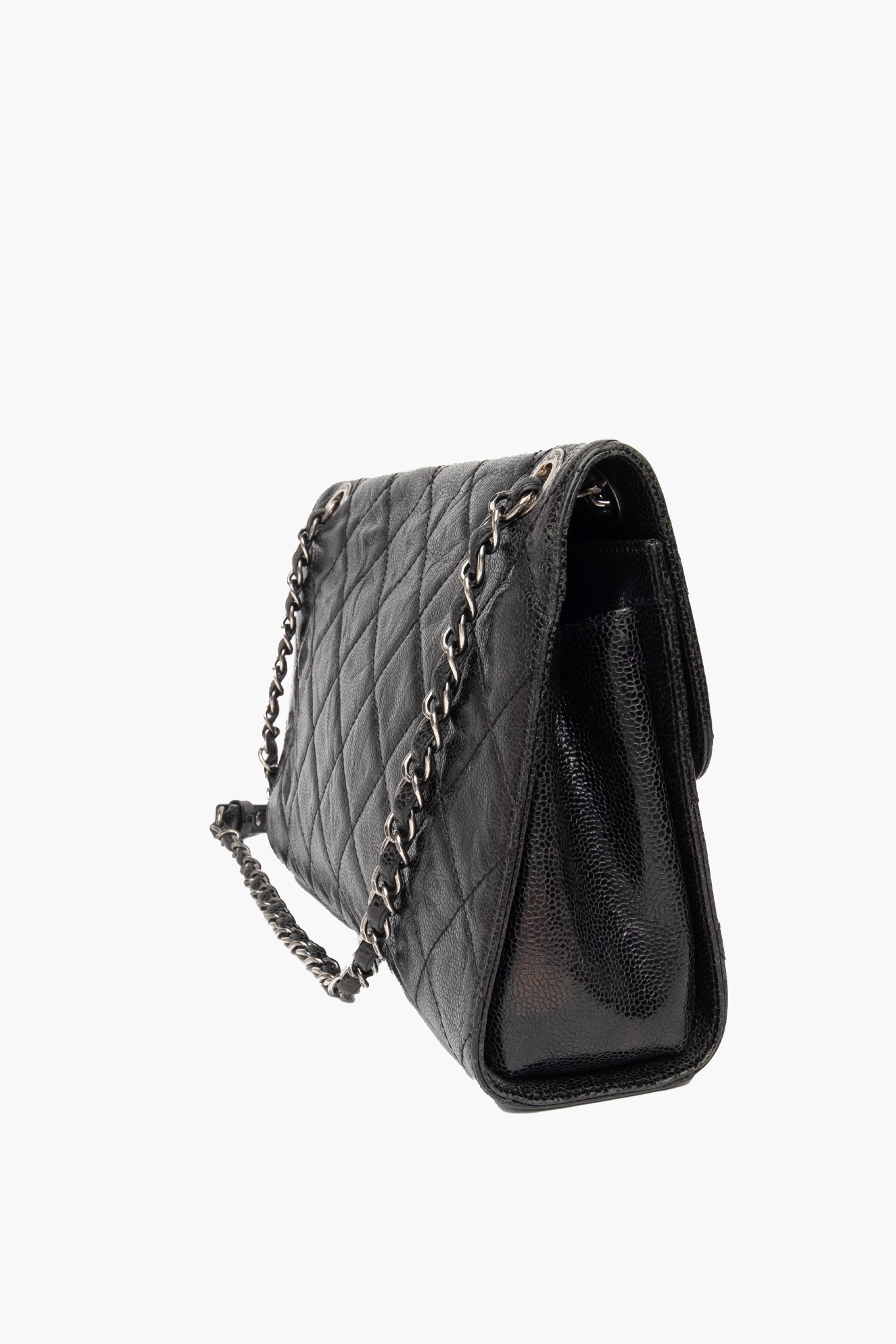 Chanel Black Glazed Caviar Flap Bag SHW