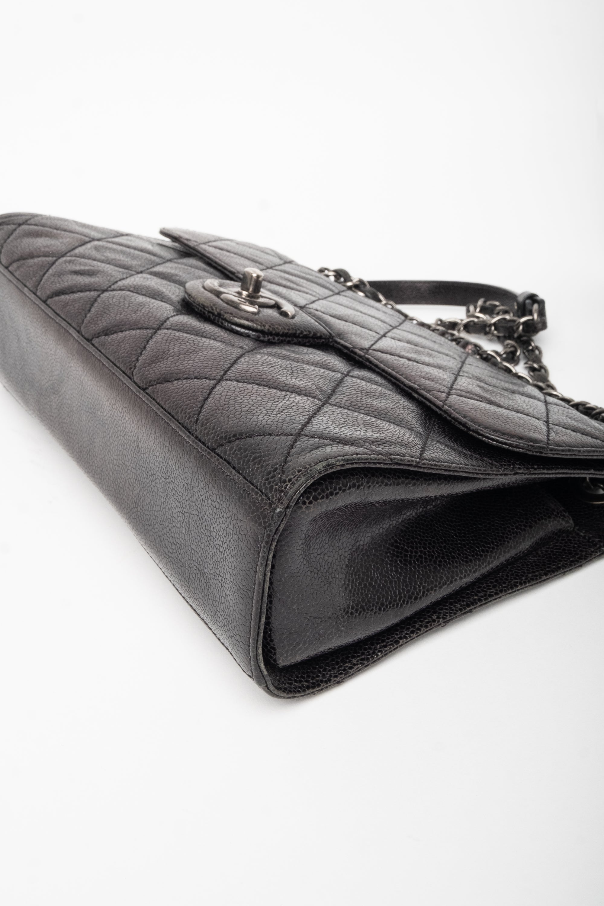 Chanel Black Glazed Caviar Flap Bag SHW