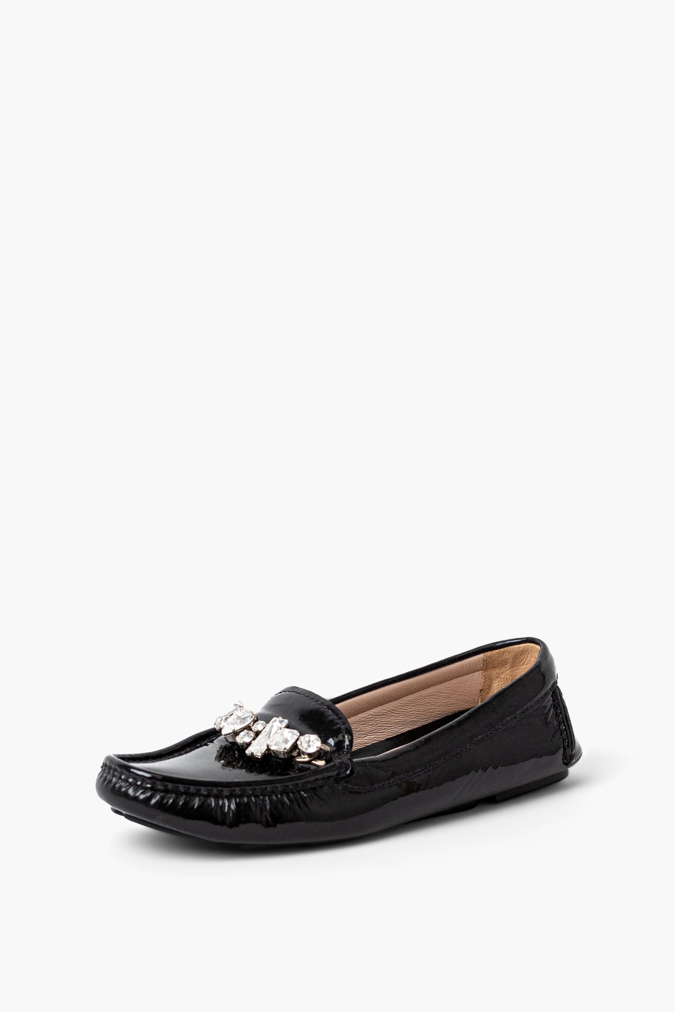 Miu Miu Black Patent Loafers With Crystal Details 36.5