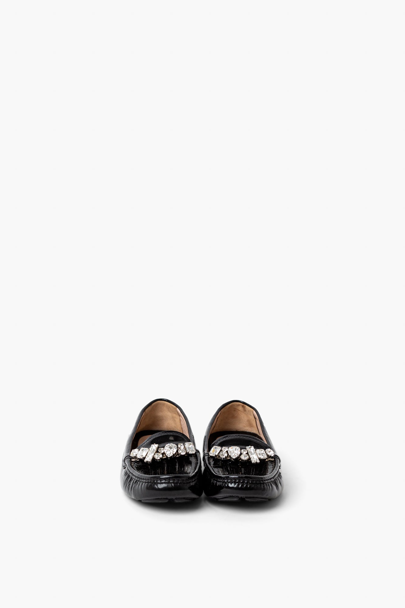 Miu Miu Black Patent Loafers With Crystal Details 36.5