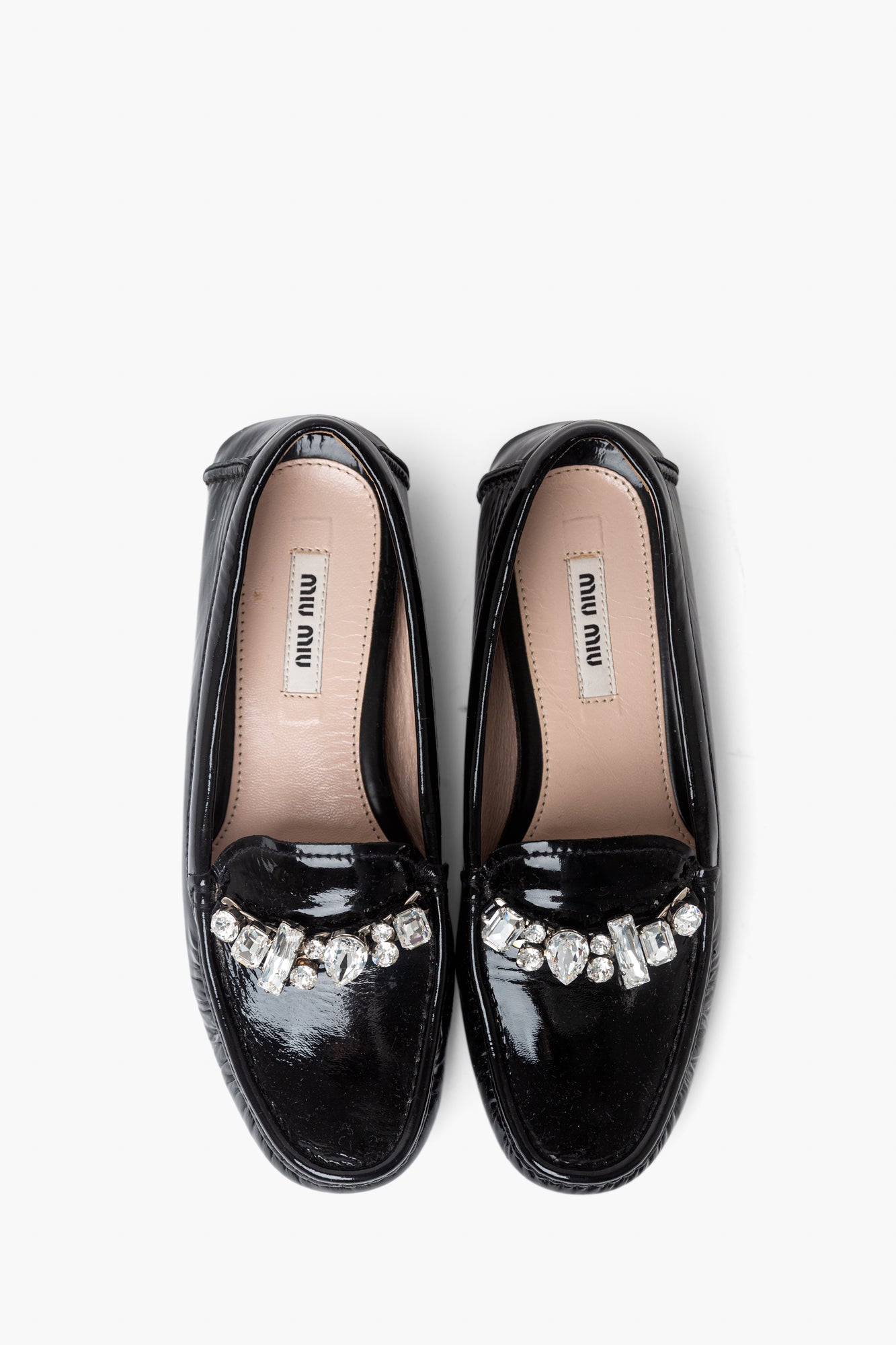 Miu Miu Black Patent Loafers With Crystal Details 36.5