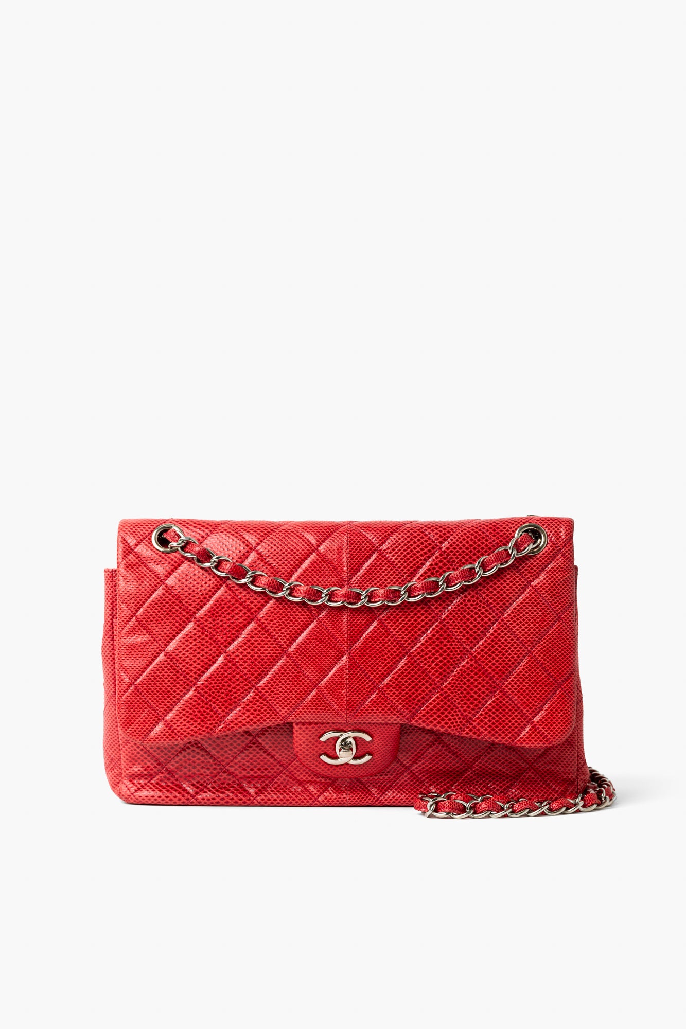 Chanel Red Lizard Classic Double Flap Jumbo Bag