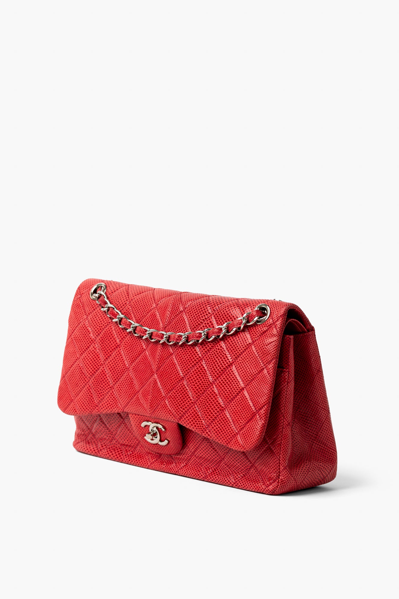 Chanel Red Lizard Classic Double Flap Jumbo Bag