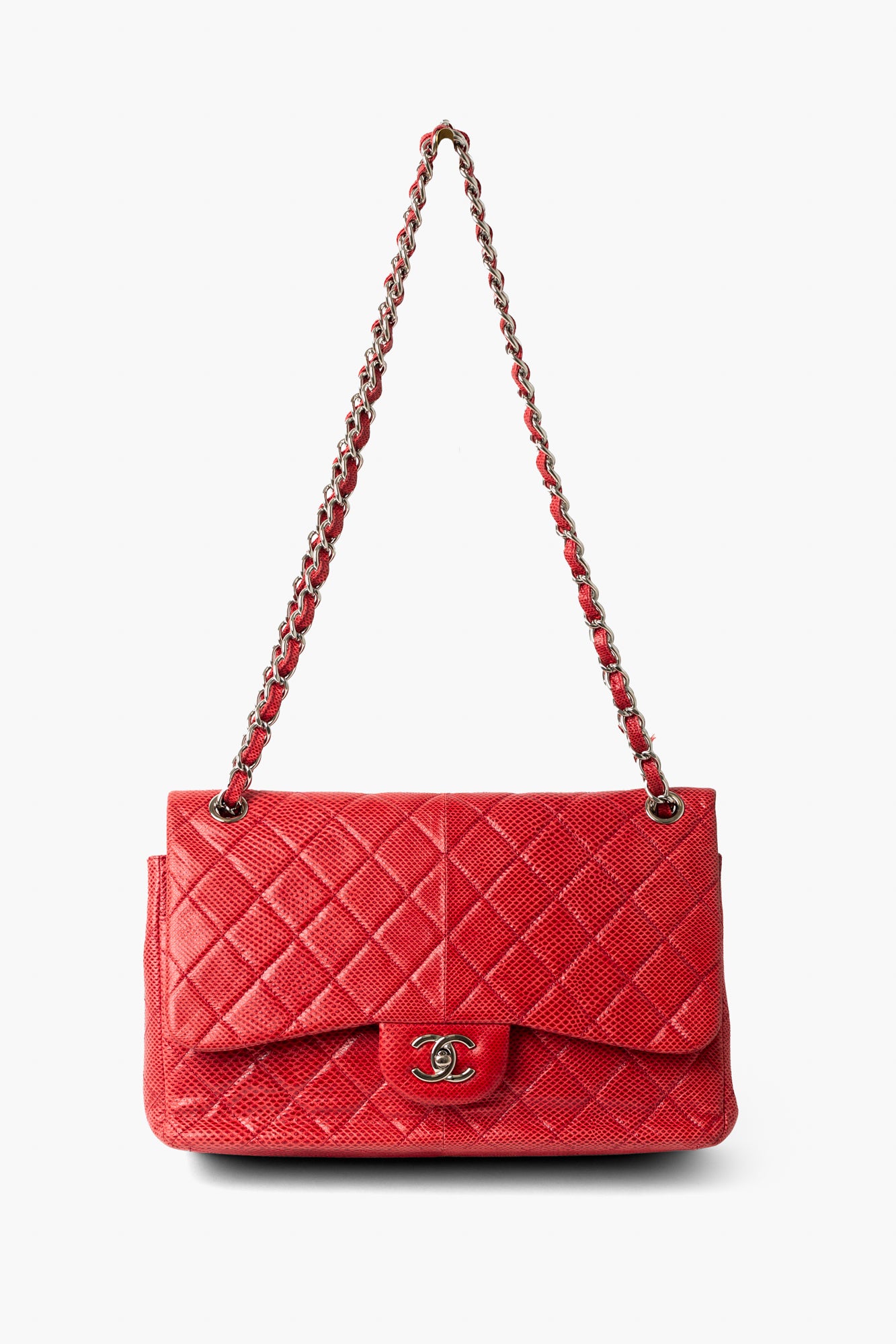Chanel Red Lizard Classic Double Flap Jumbo Bag