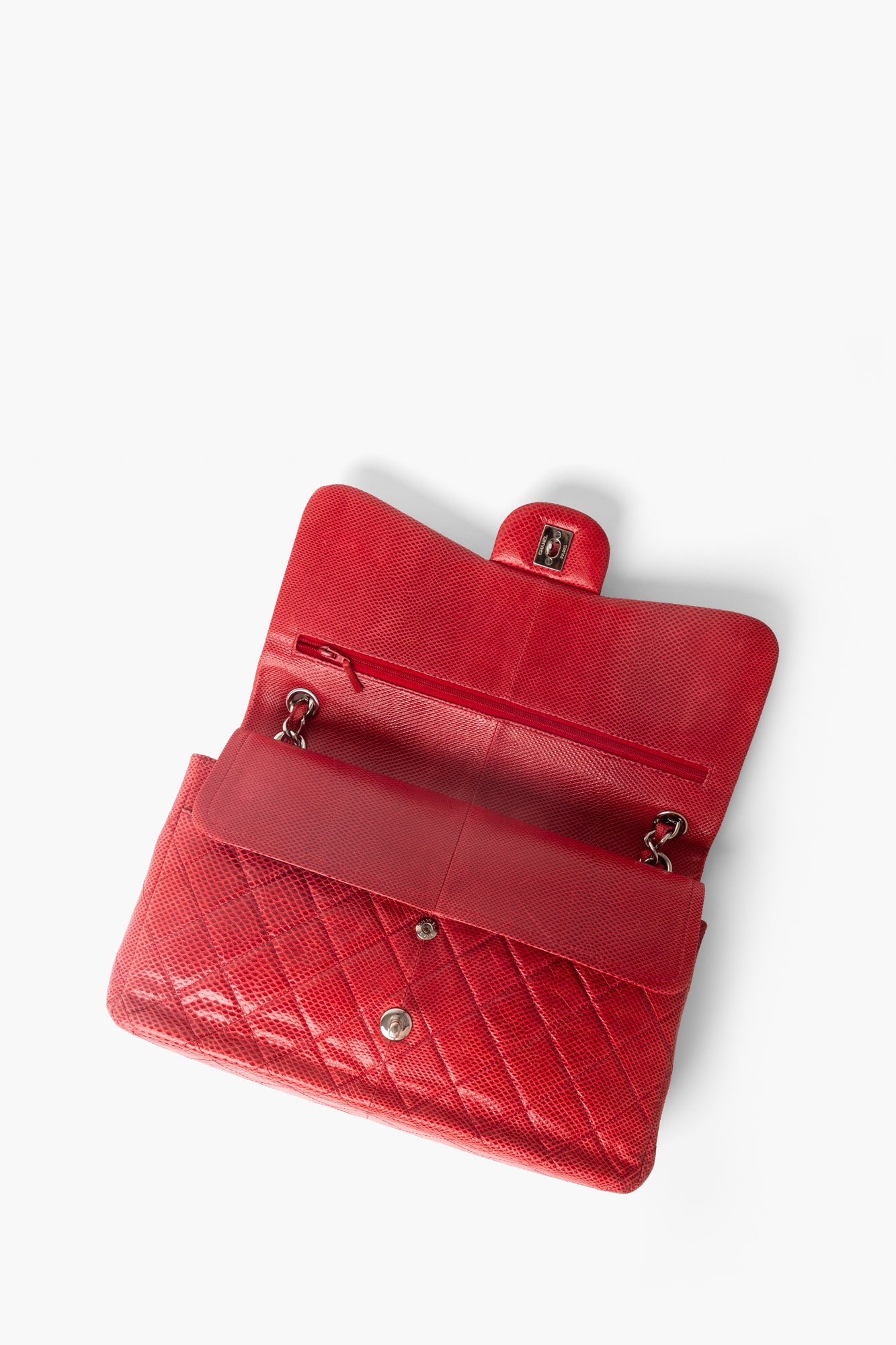 Chanel Red Lizard Classic Double Flap Jumbo Bag