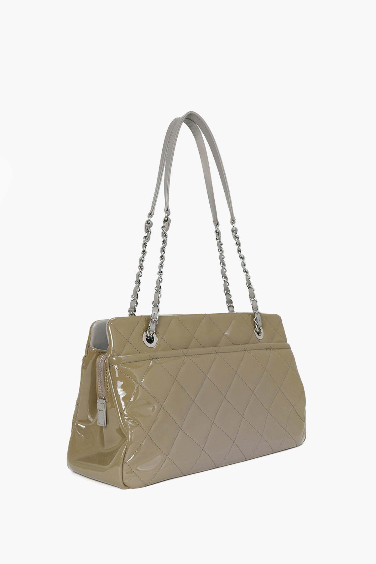 Chanel CC Quilted Patent Grey Tote