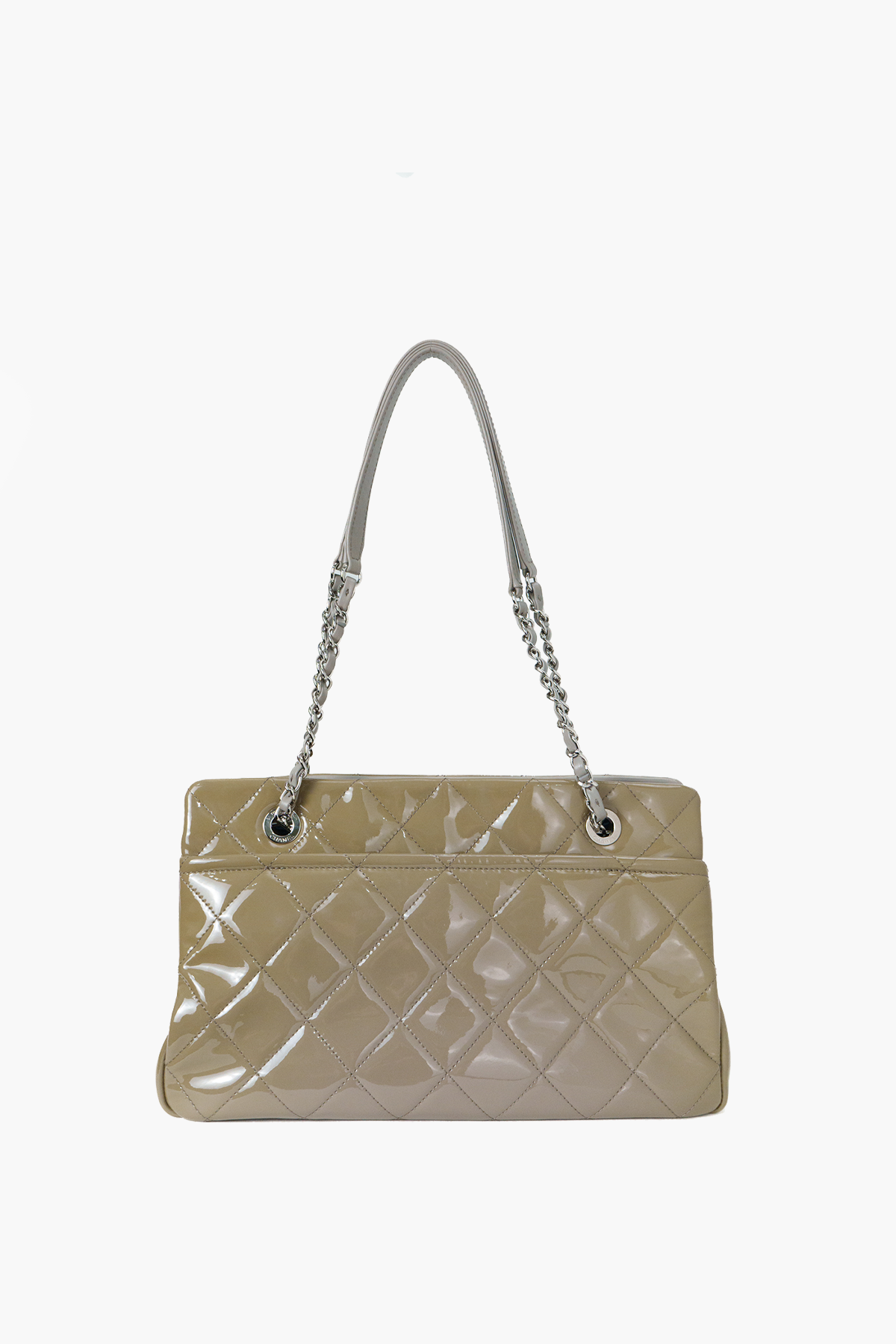 Chanel CC Quilted Patent Grey Tote