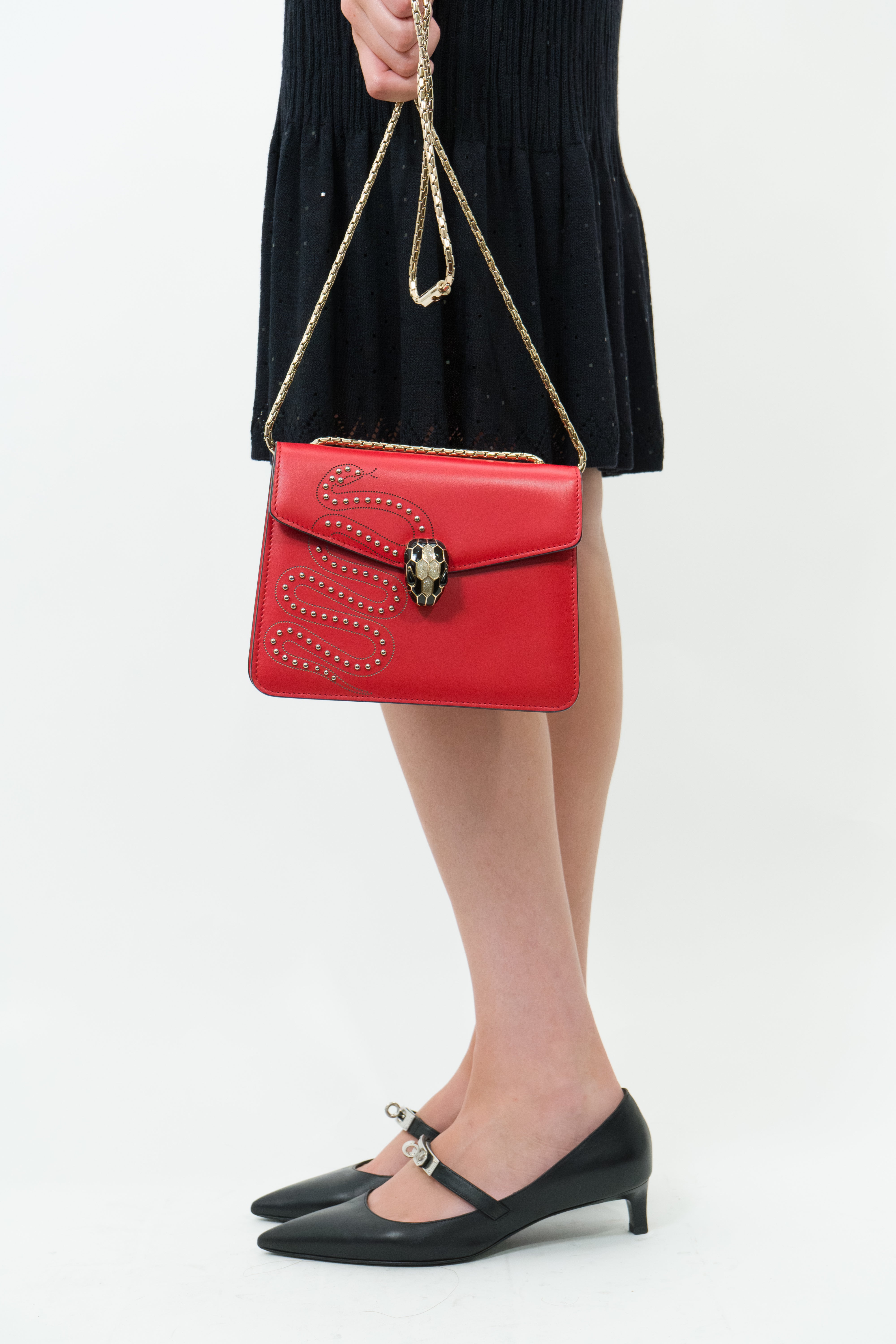 Bvlgari Serpenti Red Nappa Embellished Serpenti Forever Bag