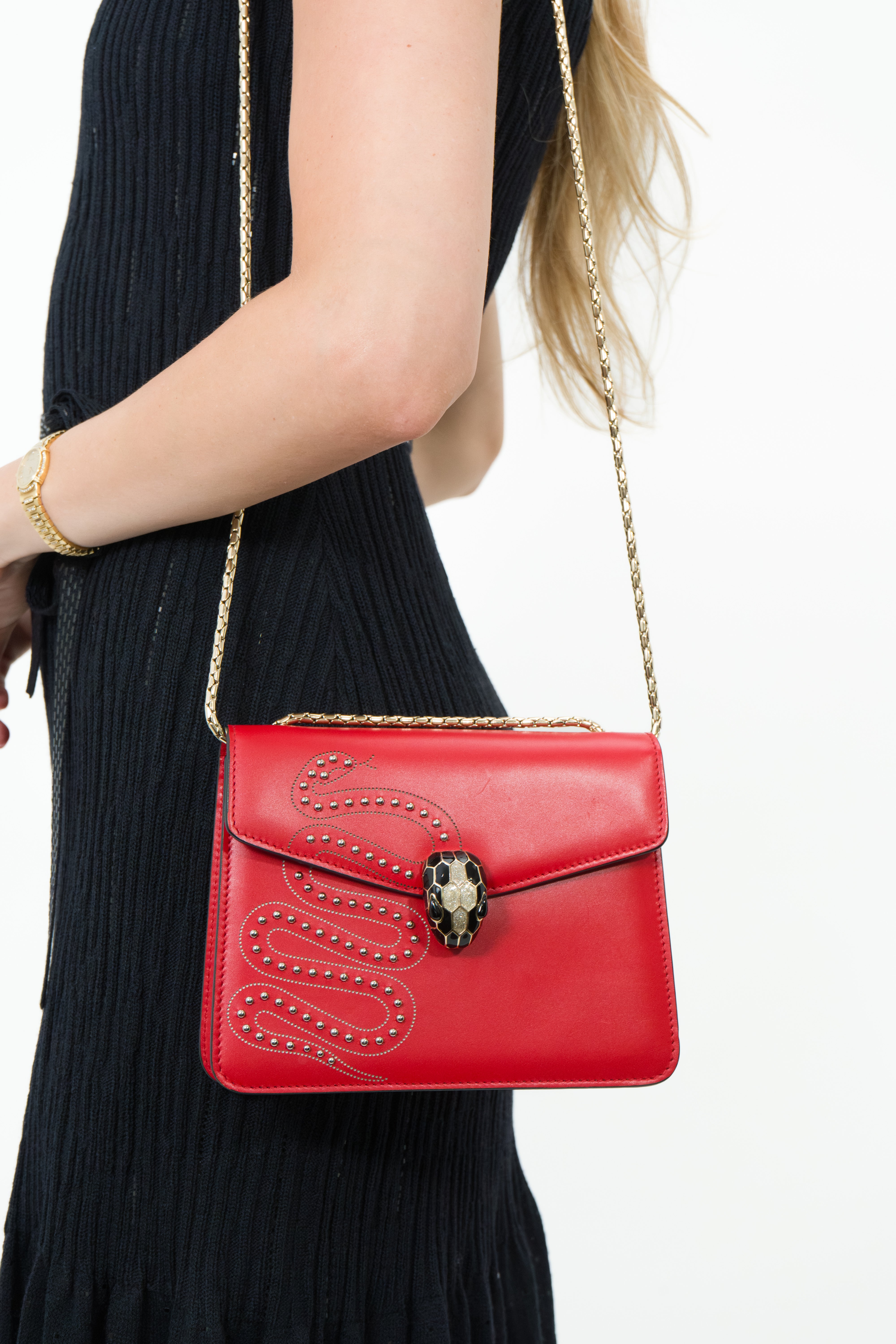 Bvlgari Serpenti Red Nappa Embellished Serpenti Forever Bag