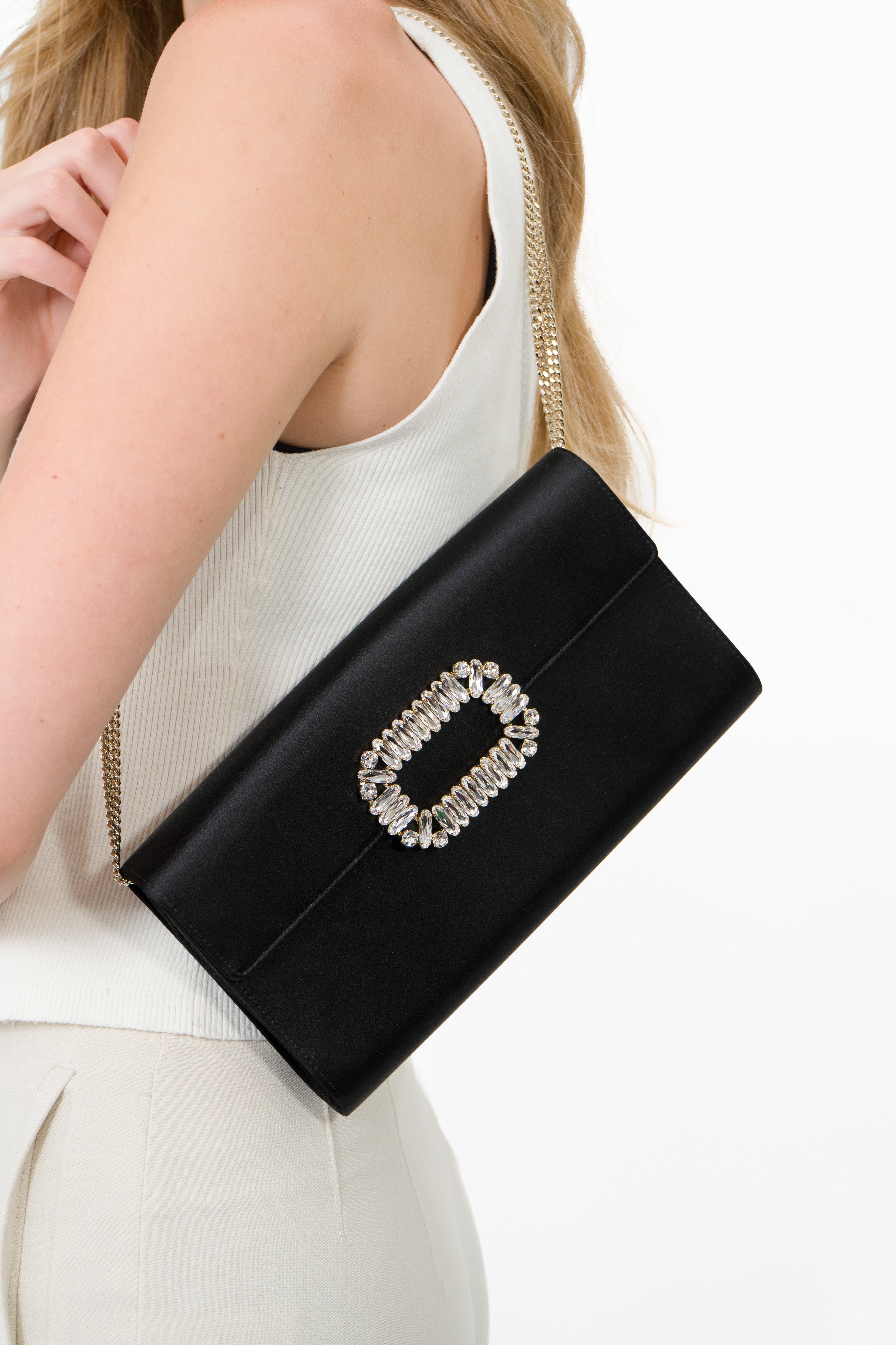 Roger Vivier Black Sexy Choc Clutch In Satin