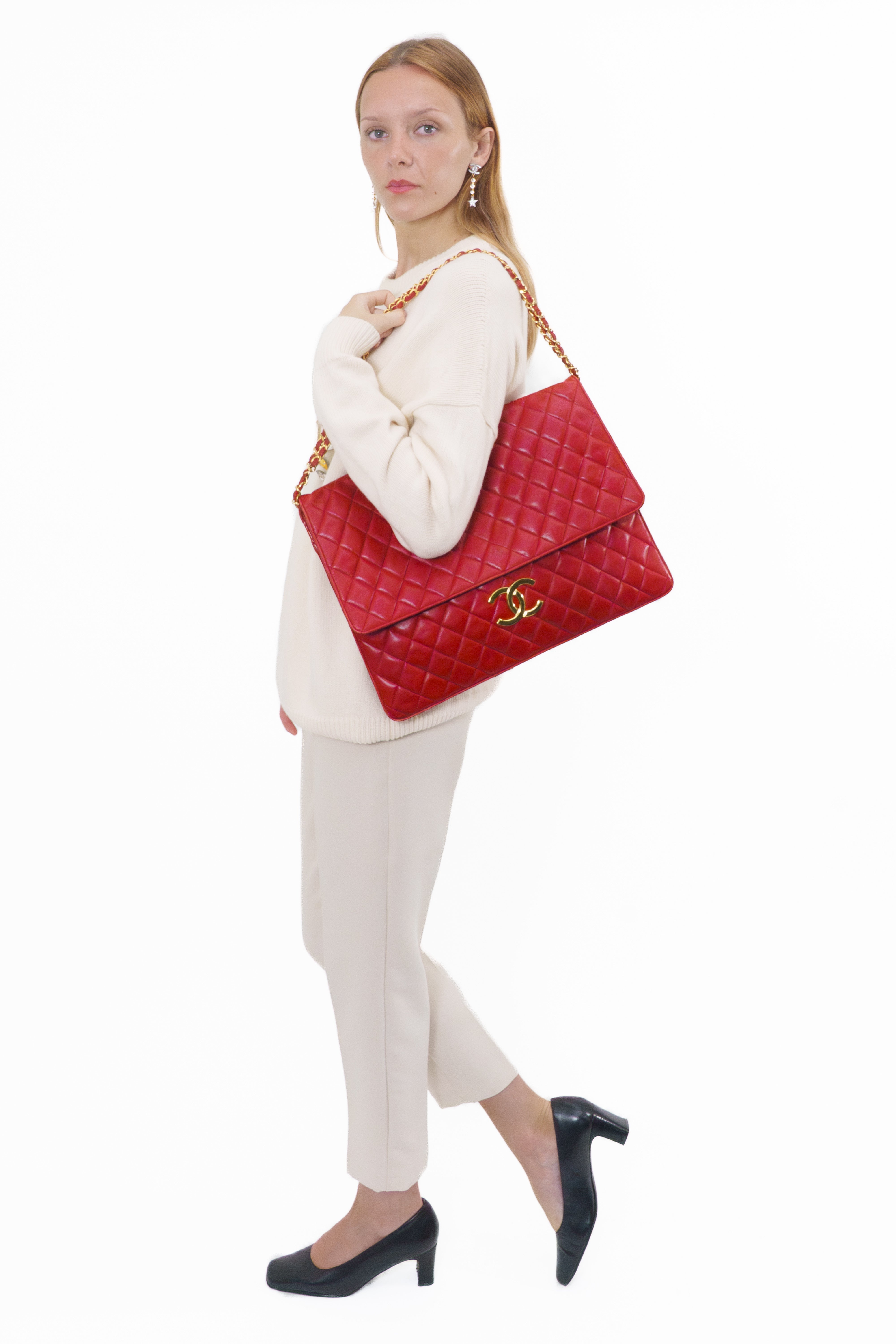 Chanel Vintage Red Classic 3 Way Flap Bag