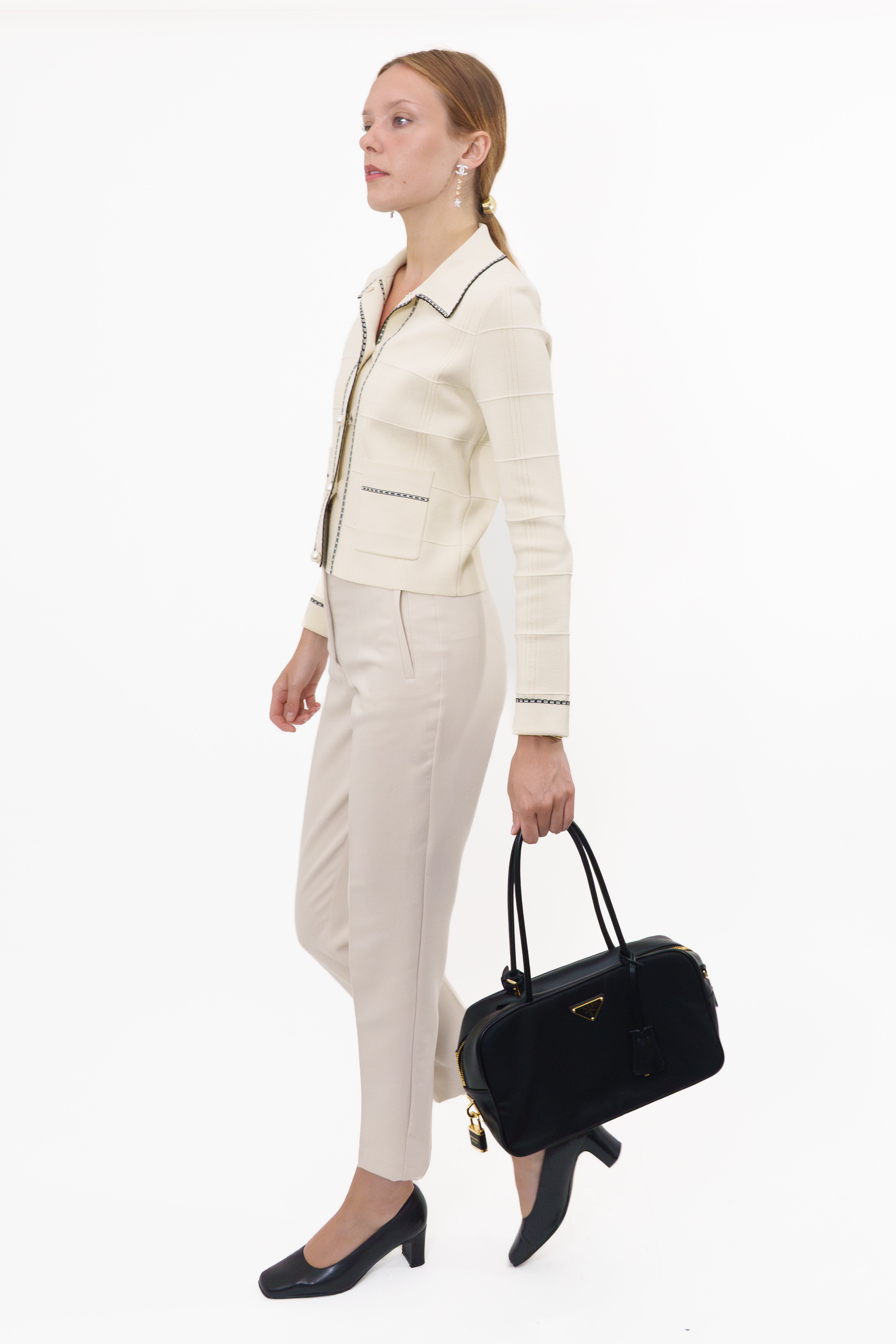 Prada Black Re-Nylon and Leather Top Handle Bag