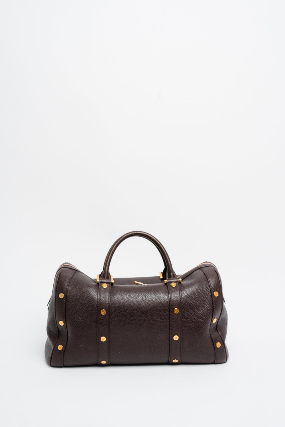 Chopard Brown Pebbled Leather Studded Boston Bag