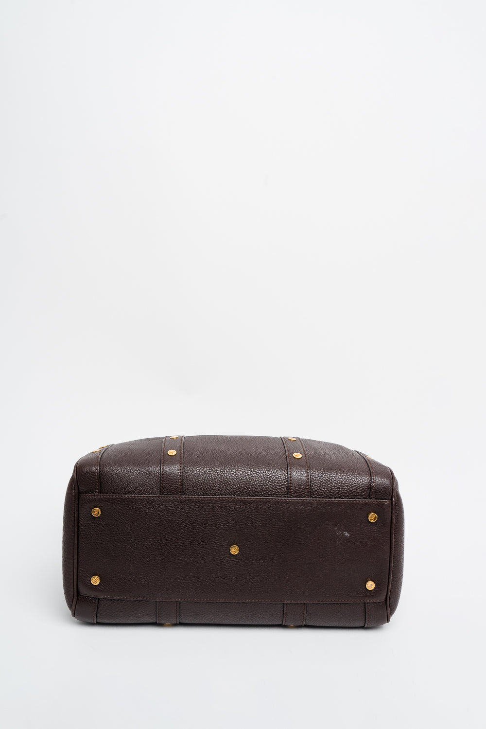 Chopard Brown Pebbled Leather Studded Boston Bag