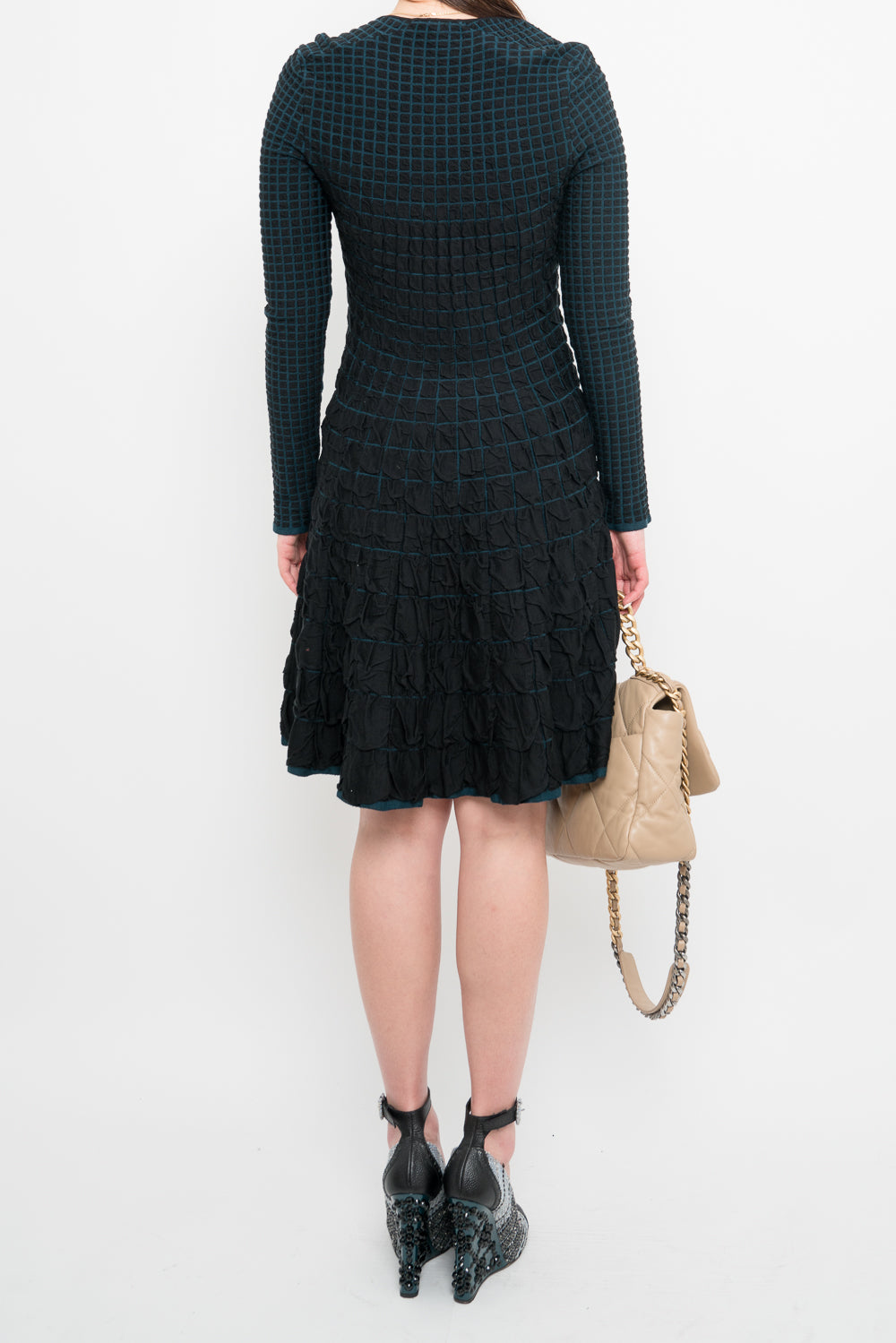 Louis Vuitton Blue Long Sleeve Textured Dress Medium