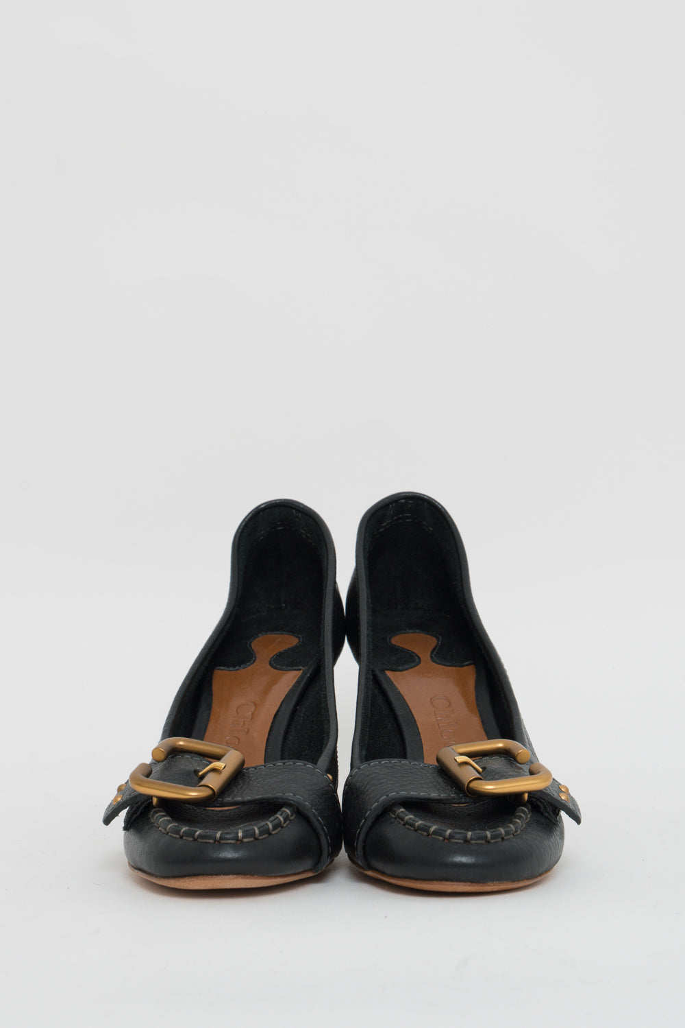 Chloe Black Leather Pumps With Gold Clasp 37