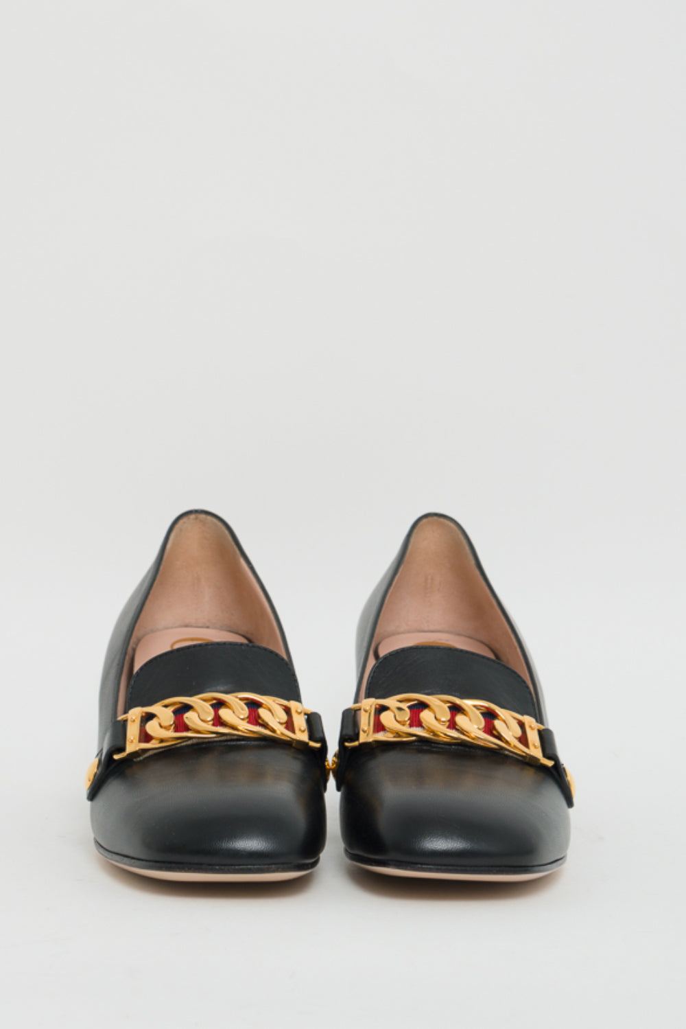 Gucci Black Sylvie Leather Mid-Heel Pumps Size 36