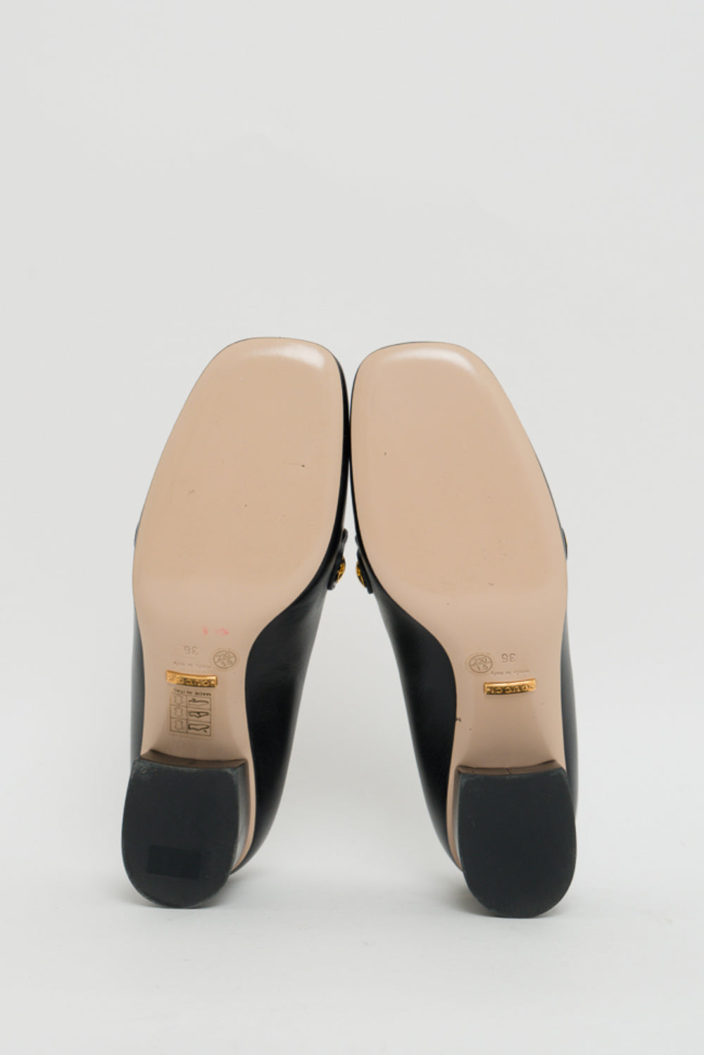 Gucci Black Sylvie Leather Mid-Heel Pumps Size 36