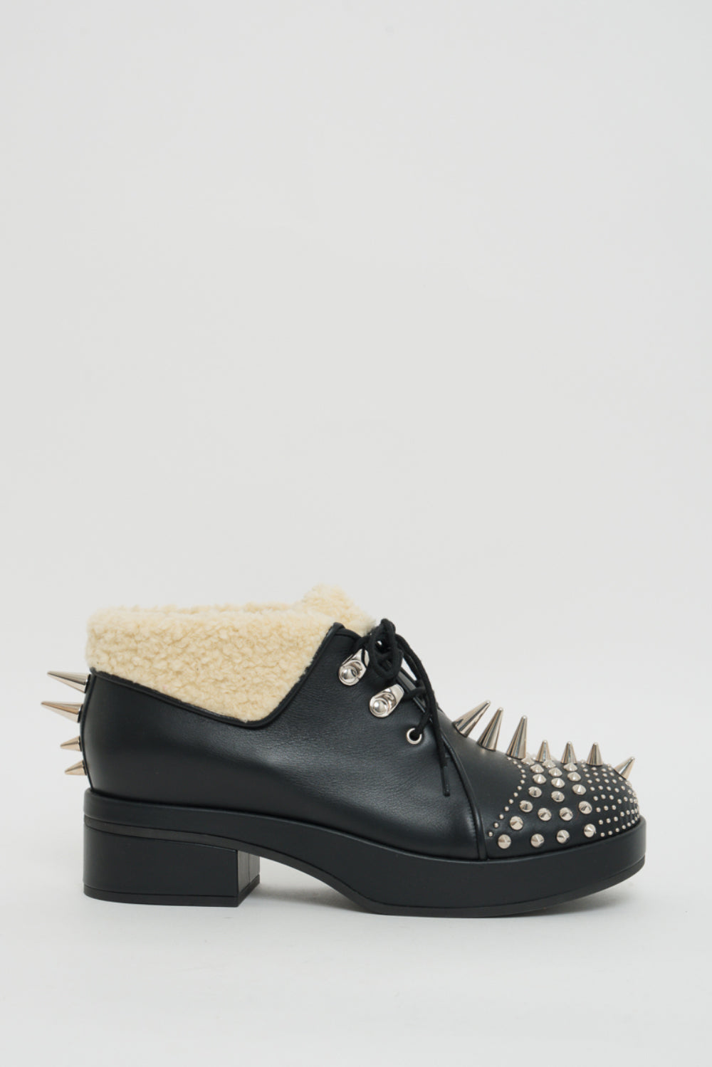 Gucci Black Shearling Studded Leather Boots 38