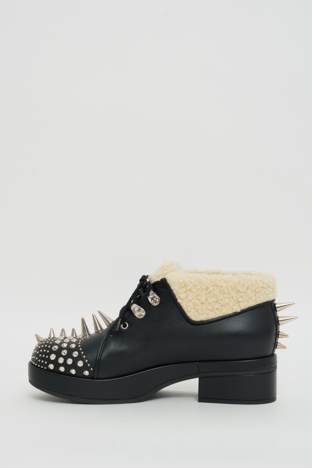 Gucci Black Shearling Studded Leather Boots 38