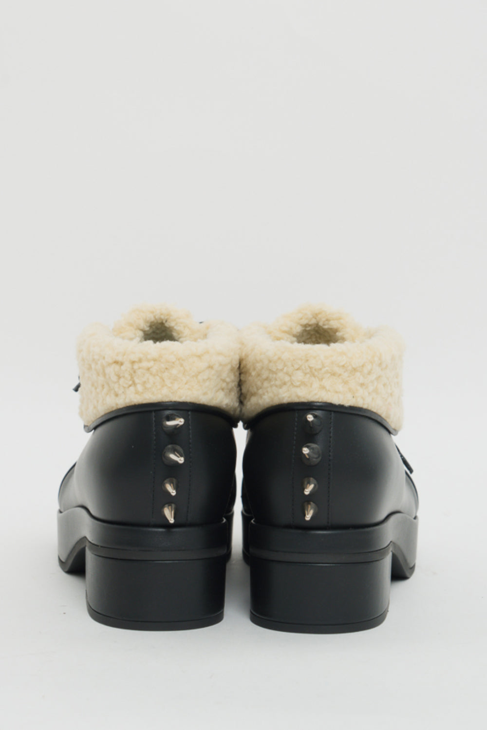 Gucci Black Shearling Studded Leather Boots 38
