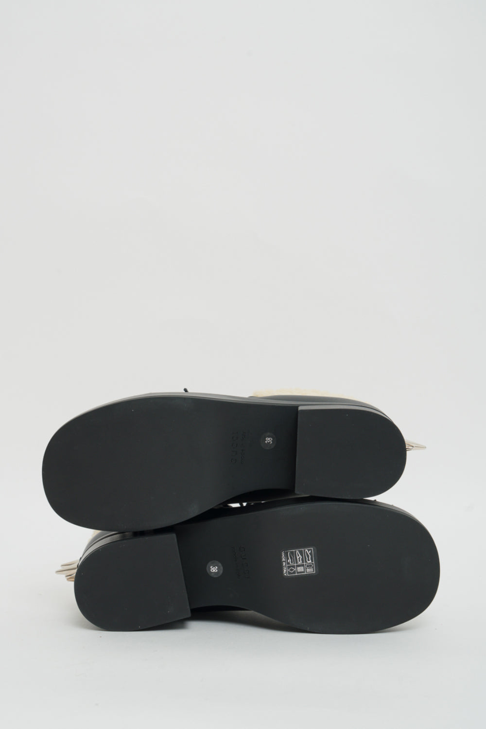 Gucci Black Shearling Studded Leather Boots 38