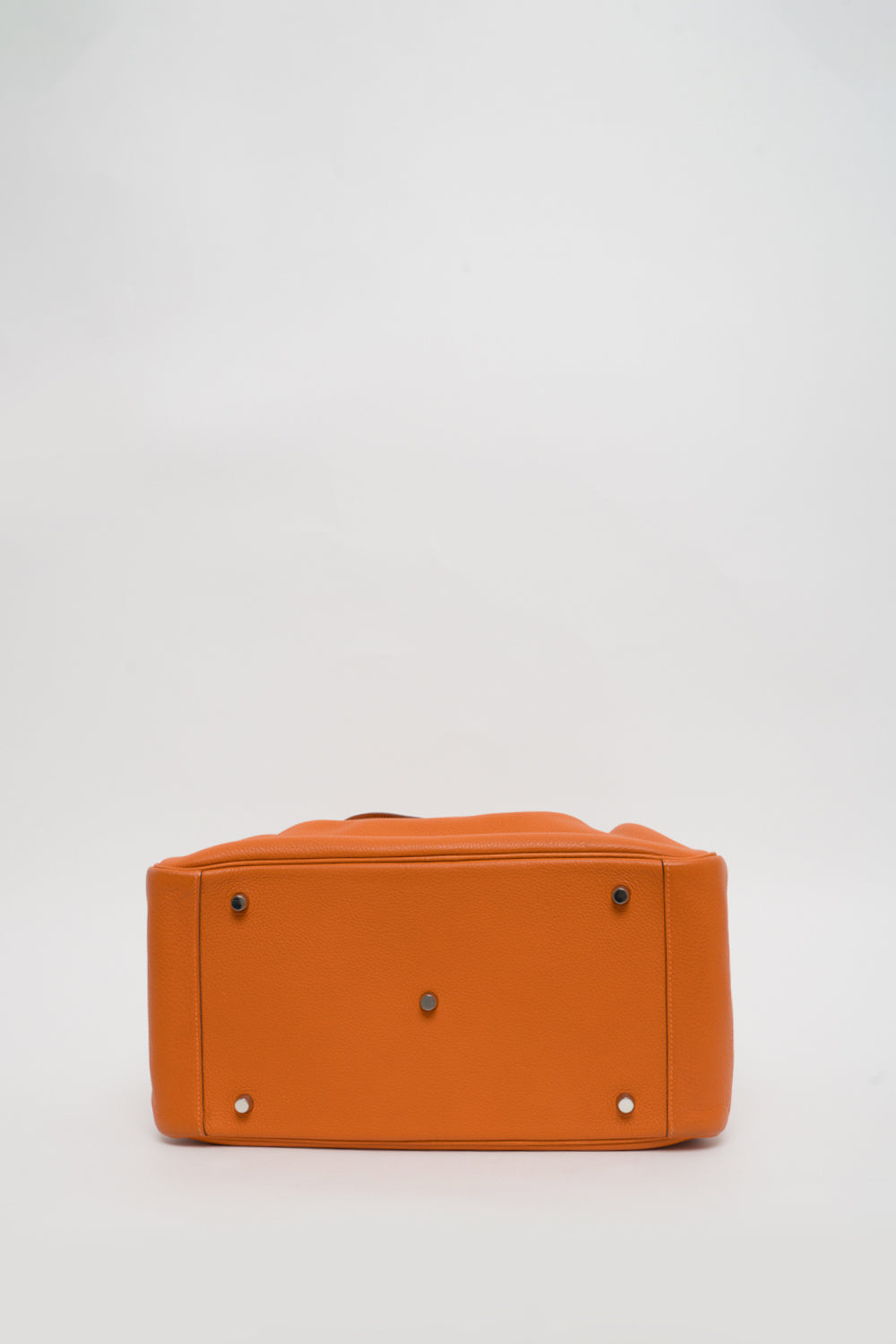 Bottom view of Hermes Orange Lindy 34 Clemence Leather