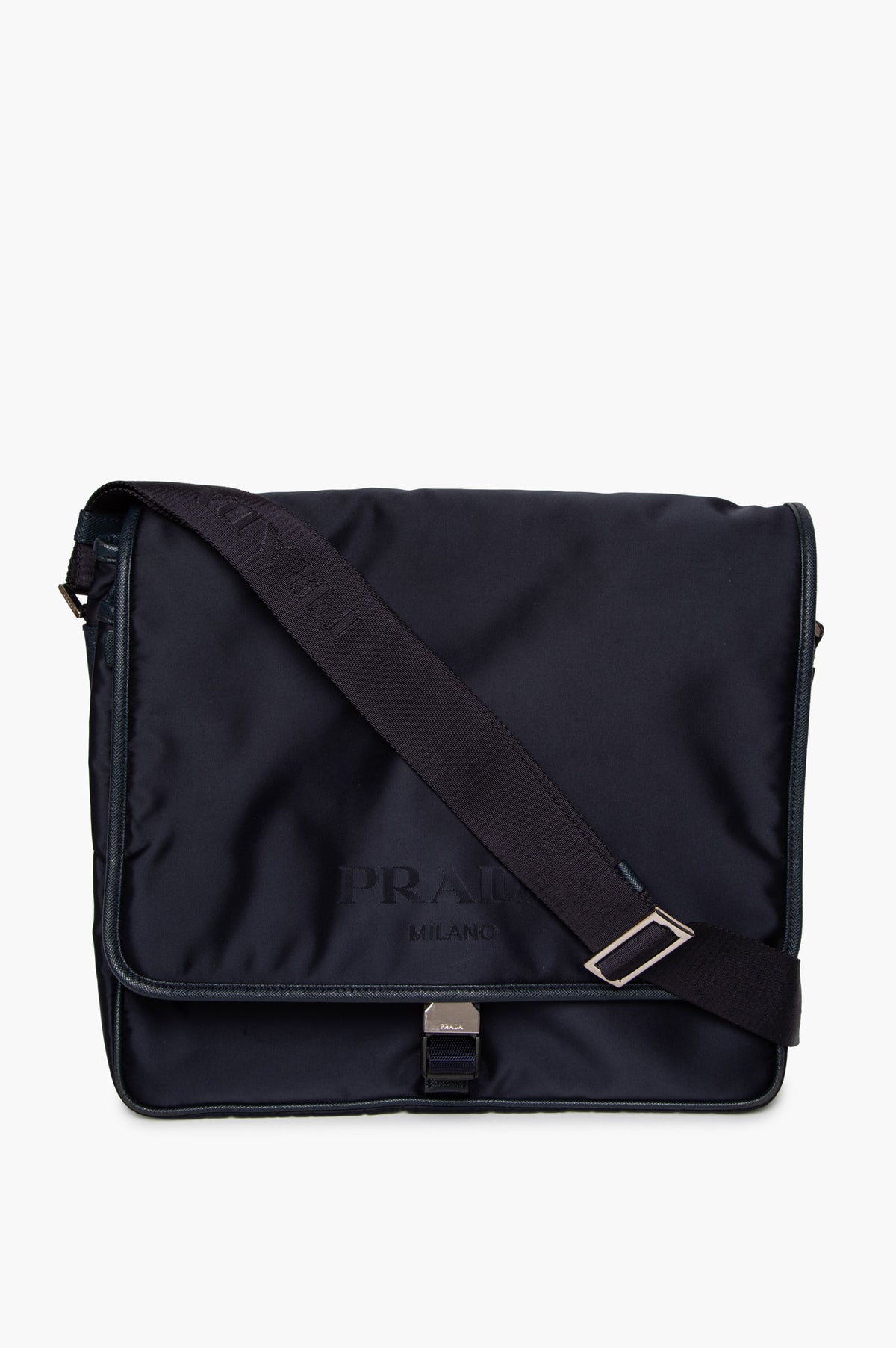 Prada Navy Tessuto Nylon Saffiano Trimmed Messenger Bag