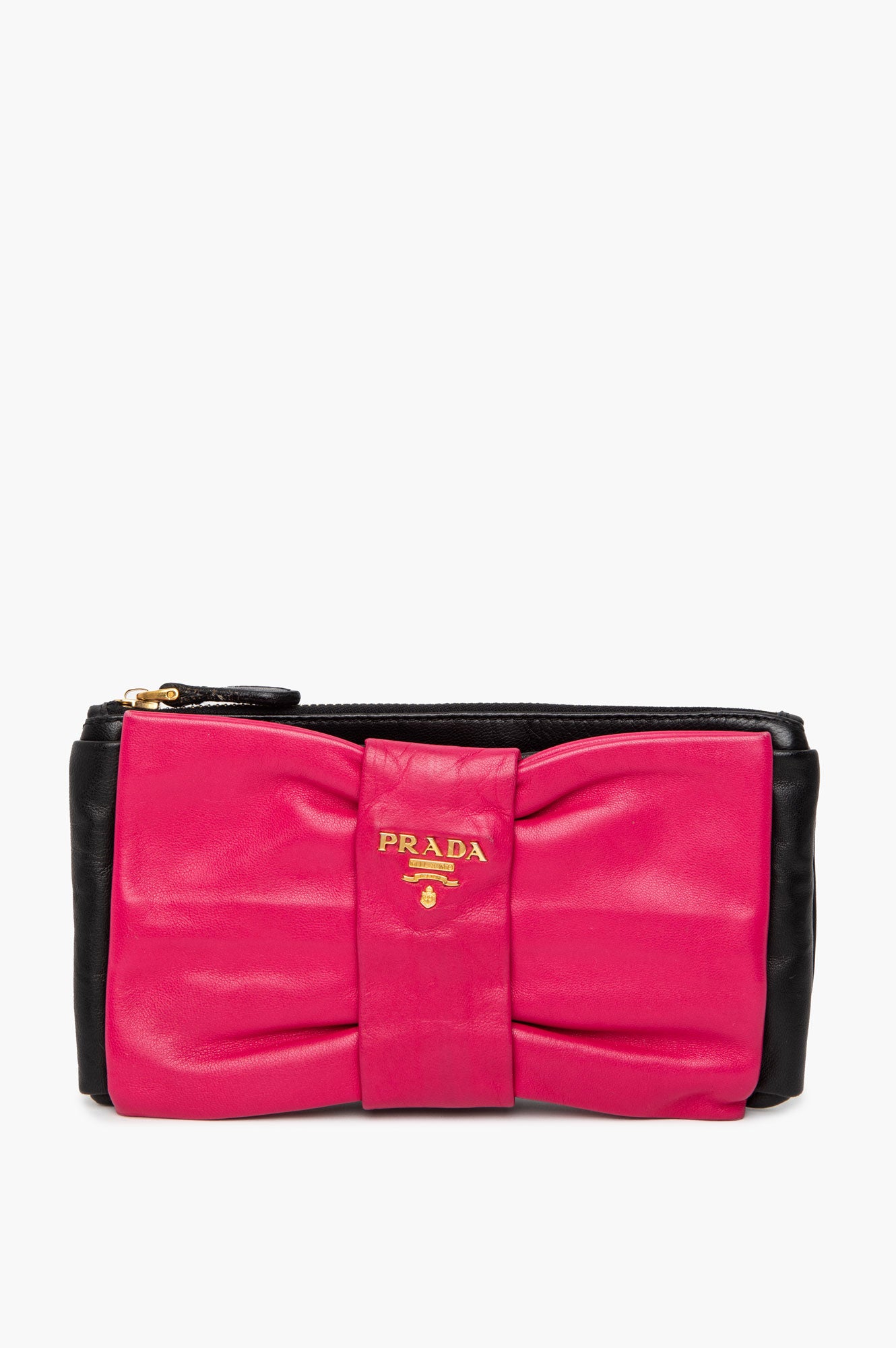 Prada Pink/Black Nappa Fiocco Bow Pouch