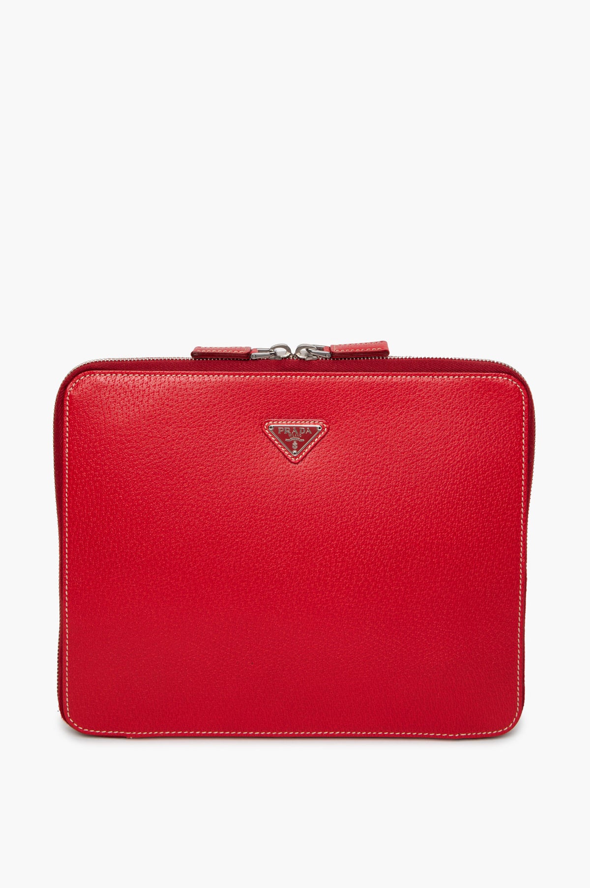 Prada Red Leather Zip-Around Tablet Case