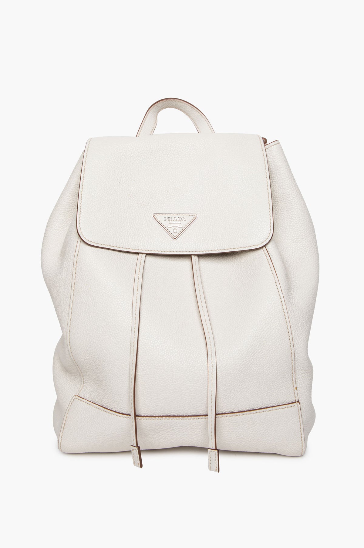 Prada White Vitello Daino Drawstring Flap Backpack
