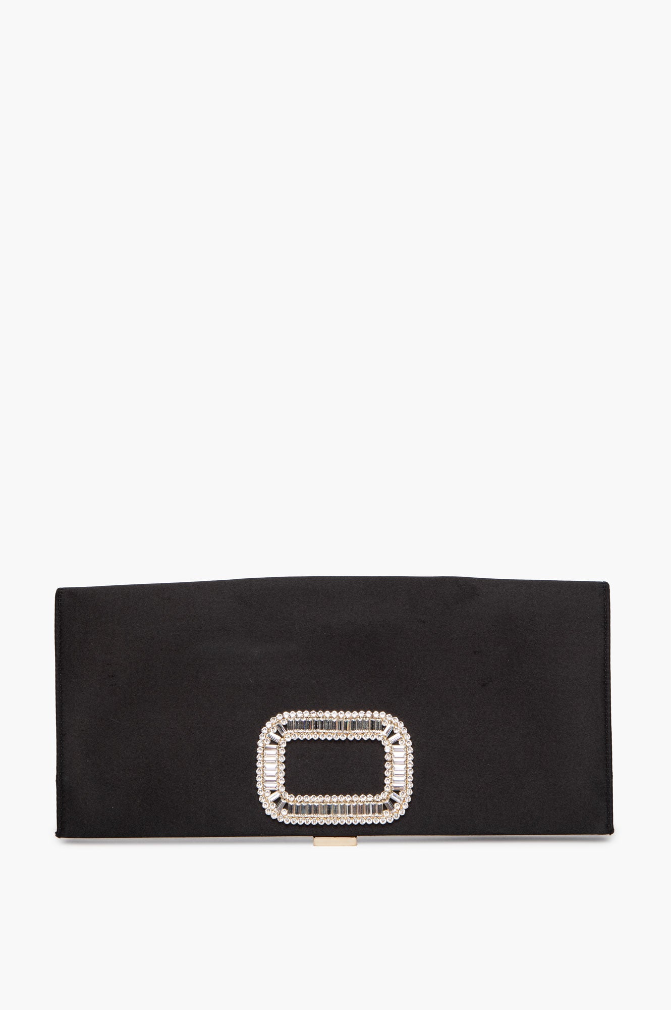 Roger Vivier Black Satin Pilgrim Crystal Buckle Clutch Bag