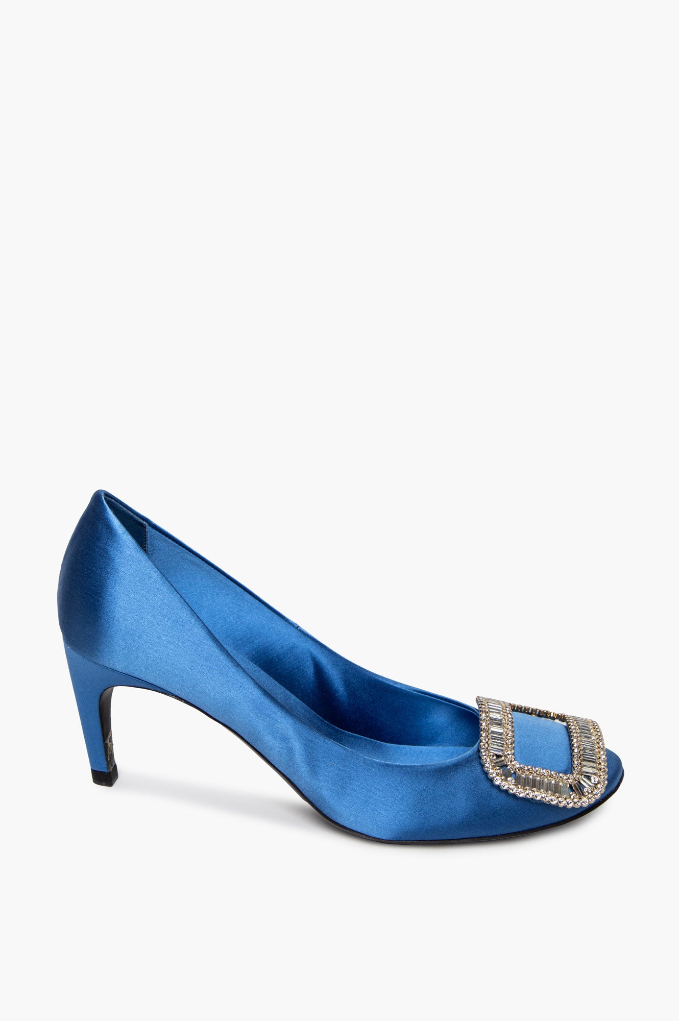 Roger Vivier Blue Satin Crystal Embellished Belle Vivier Pumps Size 37.5