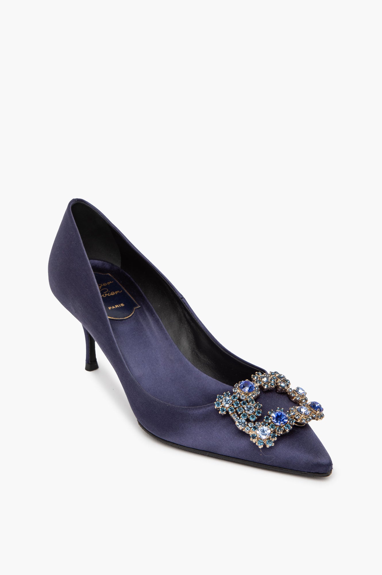Roger Vivier Navy Satin Flower Strass Pumps Size 36.5