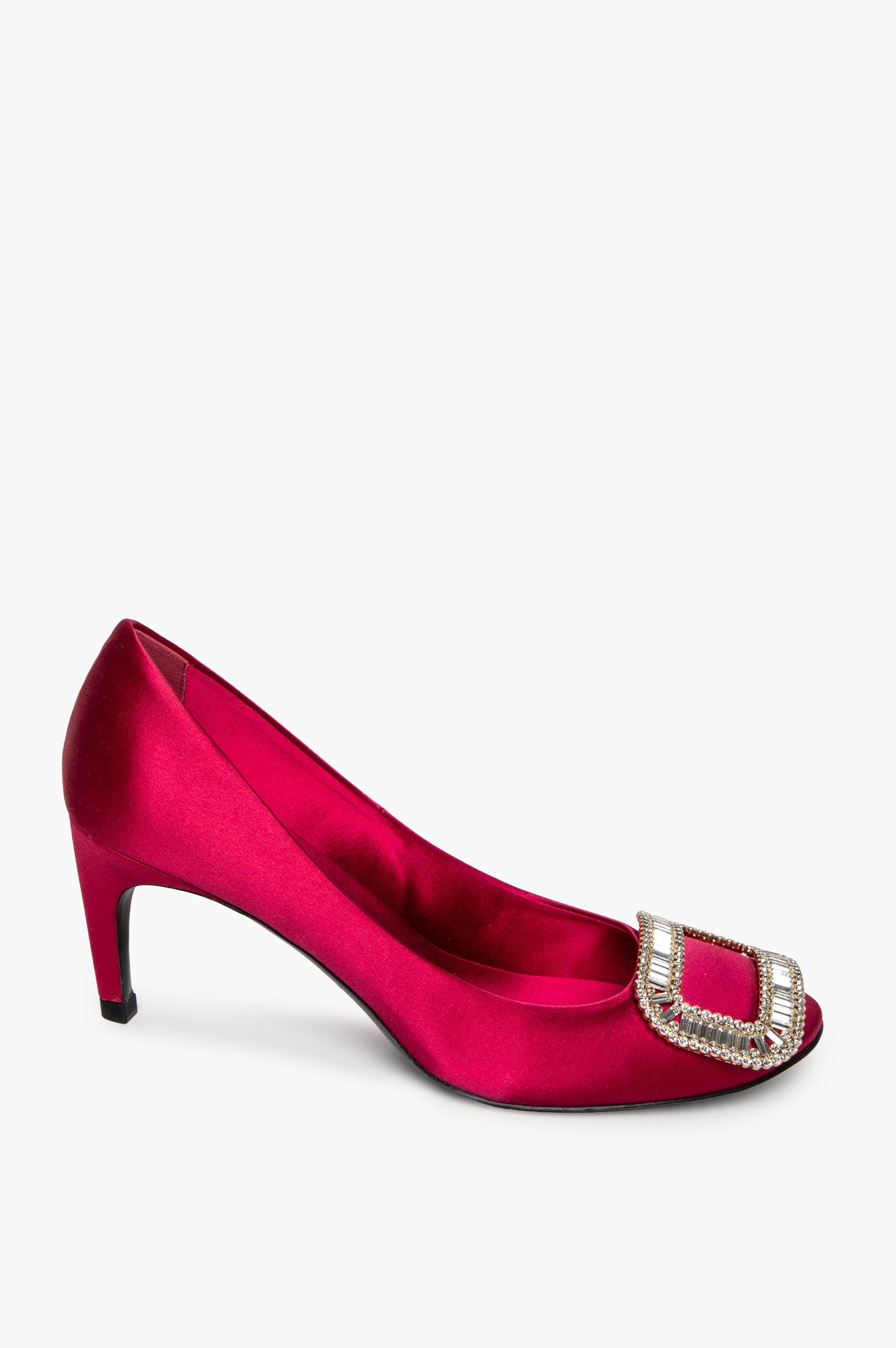 Roger Vivier Pink Satin Crystal Embellished Belle Vivier Pumps Size 37.5