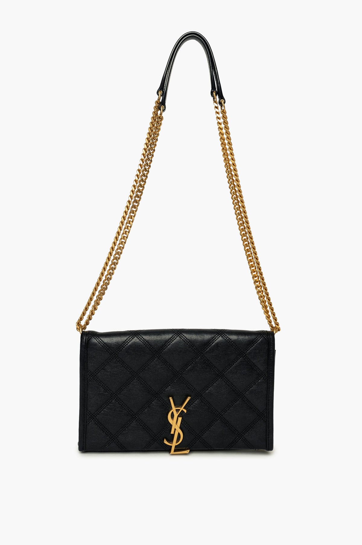 Saint Laurent Black Diamond Quilted Becky Chain Wallet