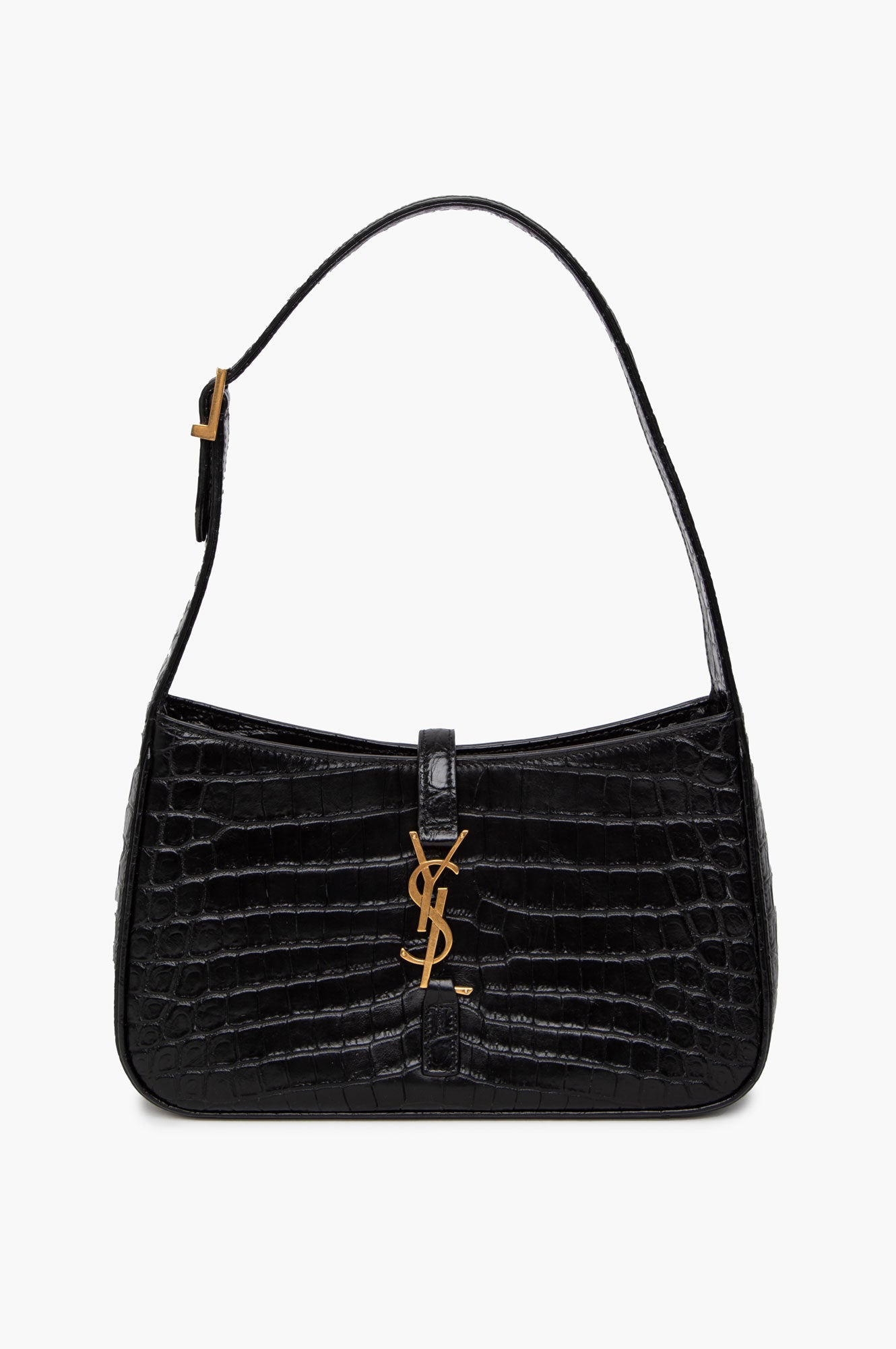 Saint Laurent Croc Embossed Shiny Leather Hobo Bag