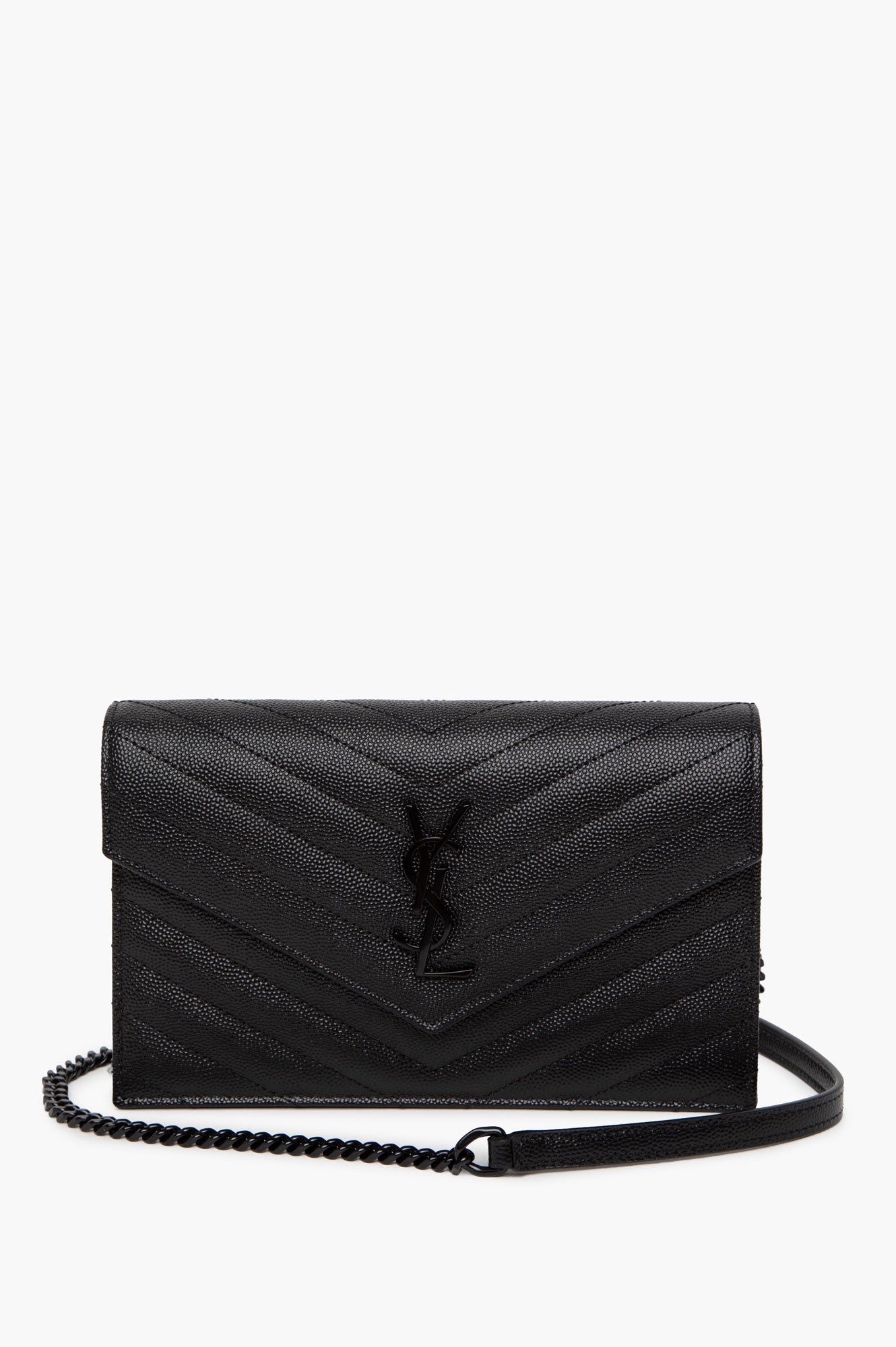 Saint Laurent Black Cassandre Envelope Chain Wallet