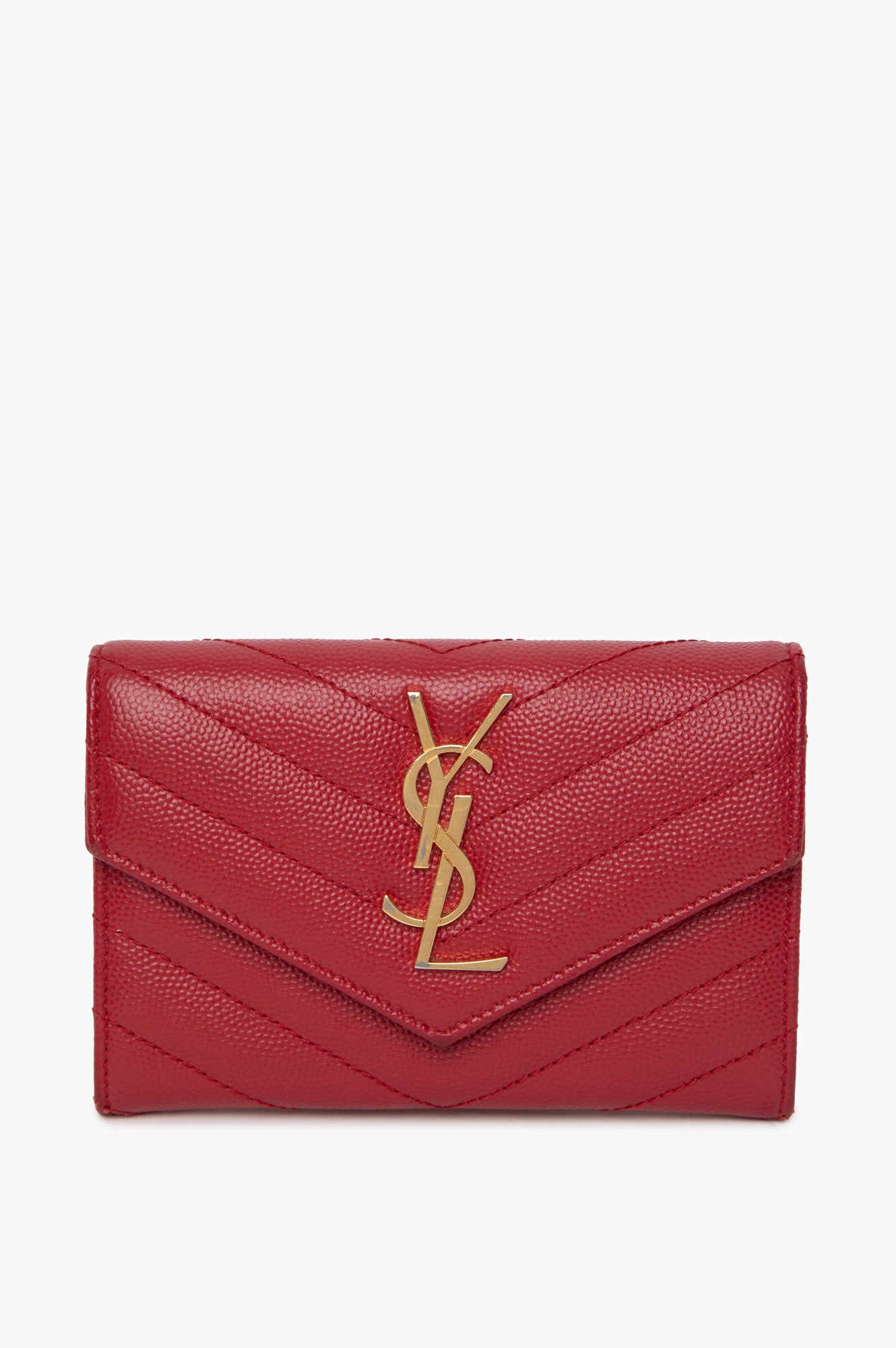 Saint Laurent Red Leather Matelassé Envelope Wallet